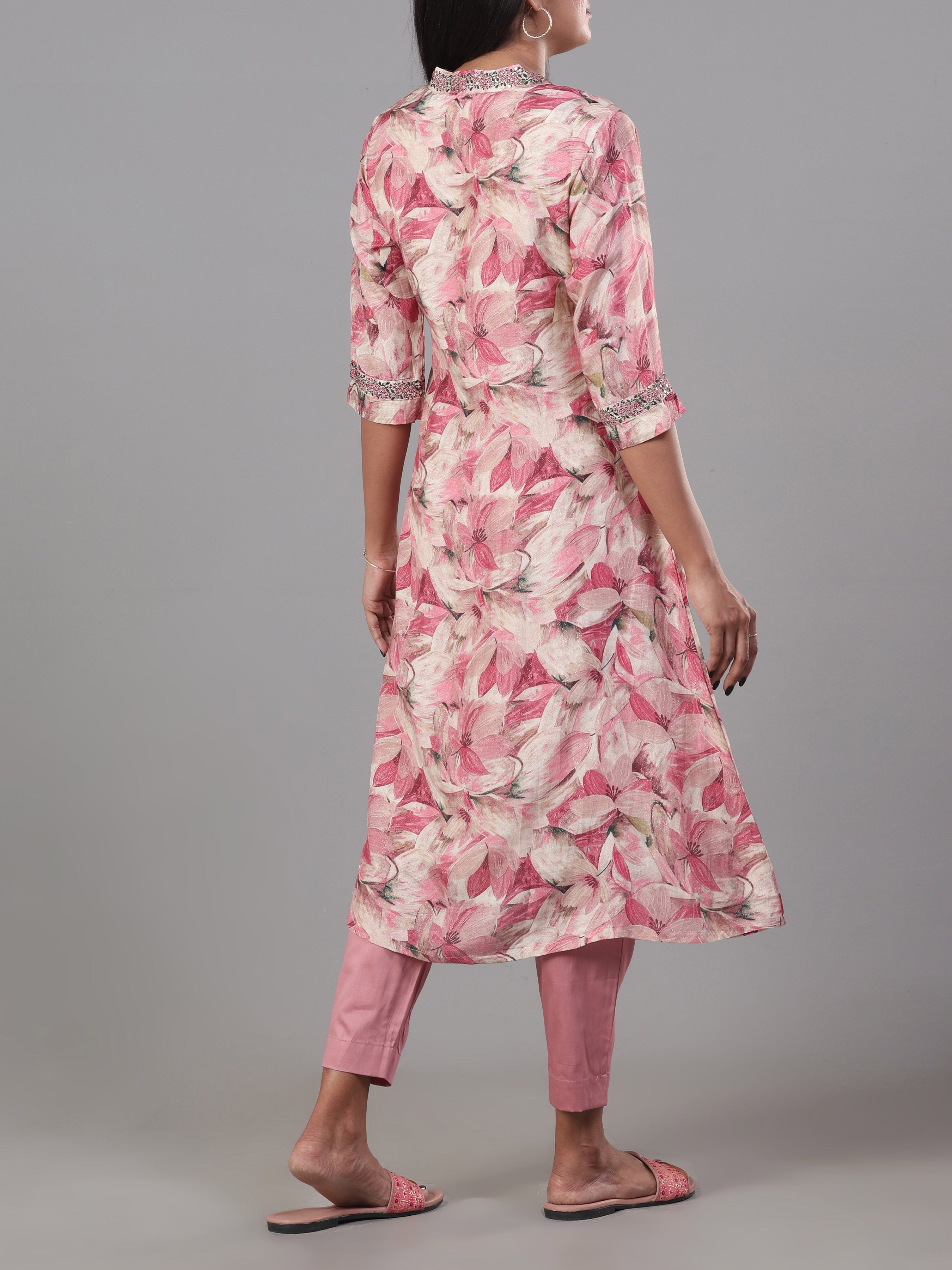 Multi Colour Muslin Printed Kurti With Embroidery And Matching Bottom