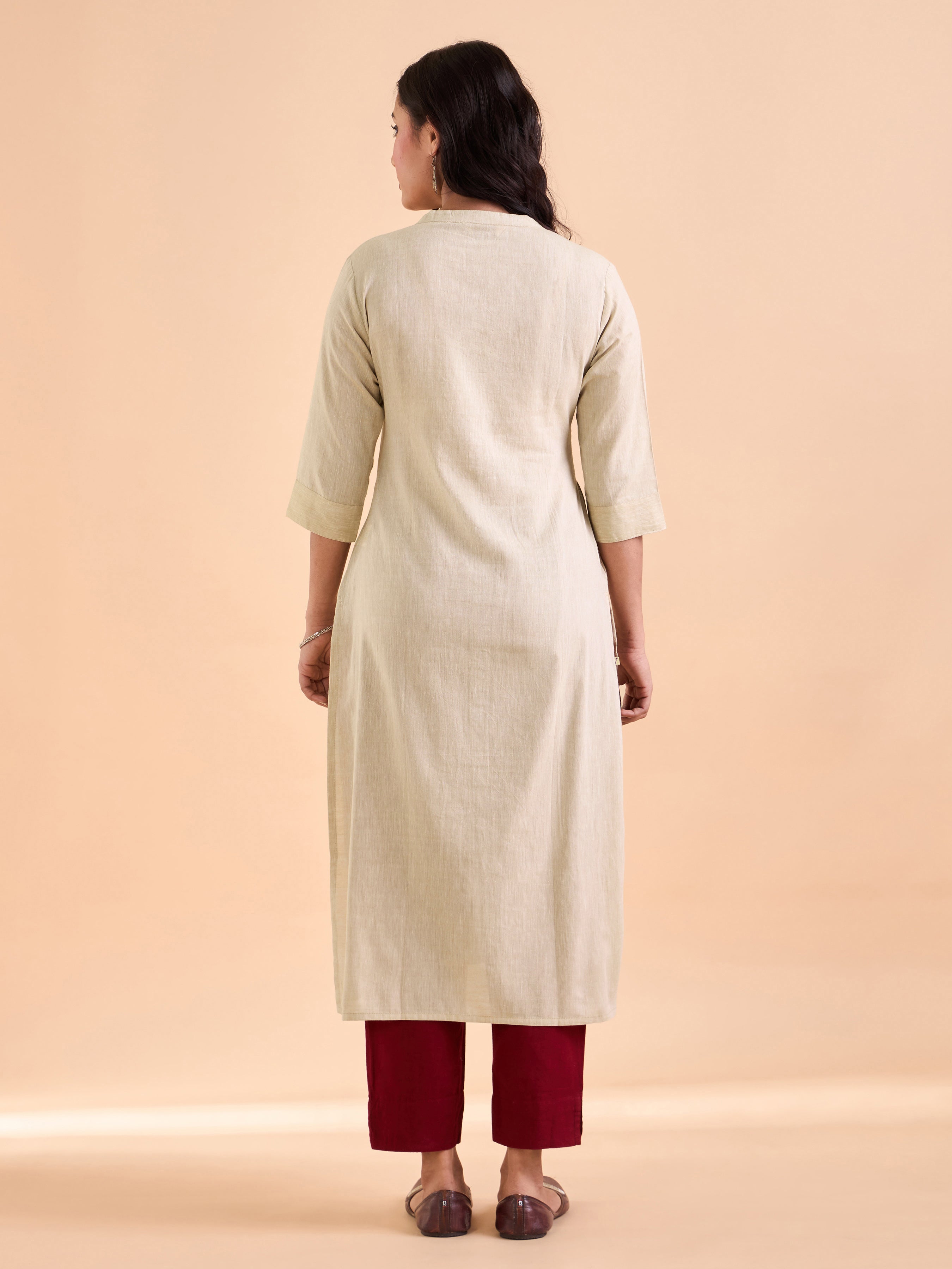 Beige Pure Cotton Kurti With Print