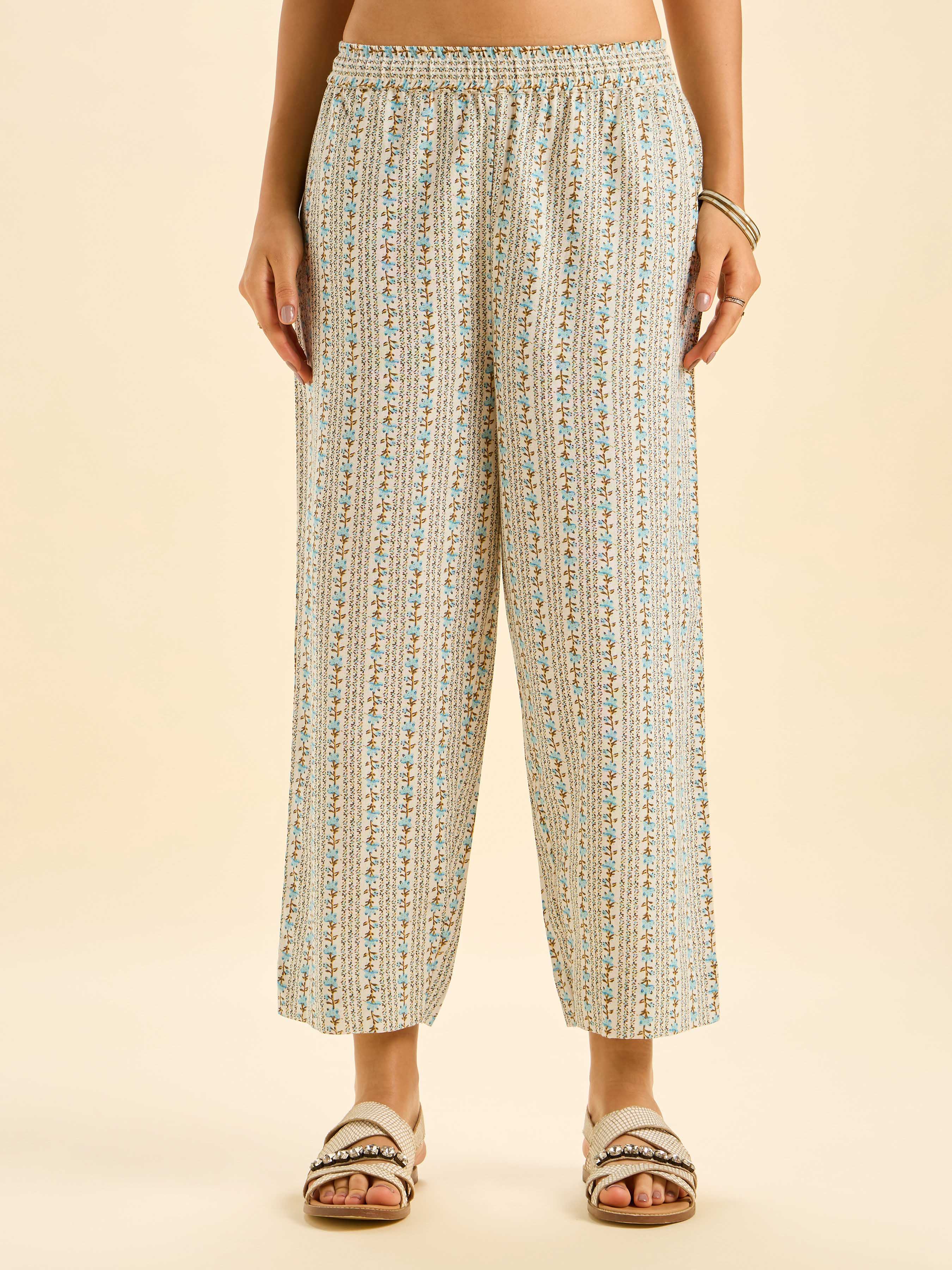 Ivory And Muti Colour Cotton Flax Printed Kurti Set