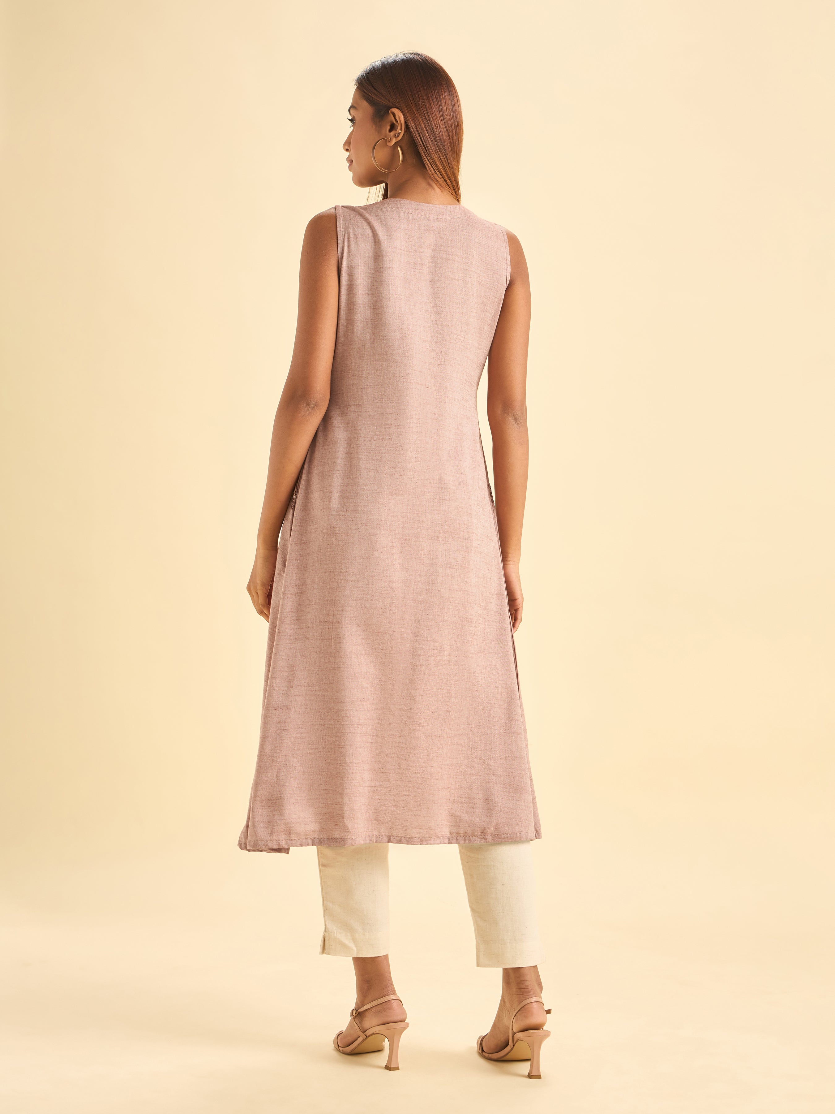 Onion Pink Cotton Viscose Kurti With Embroidery