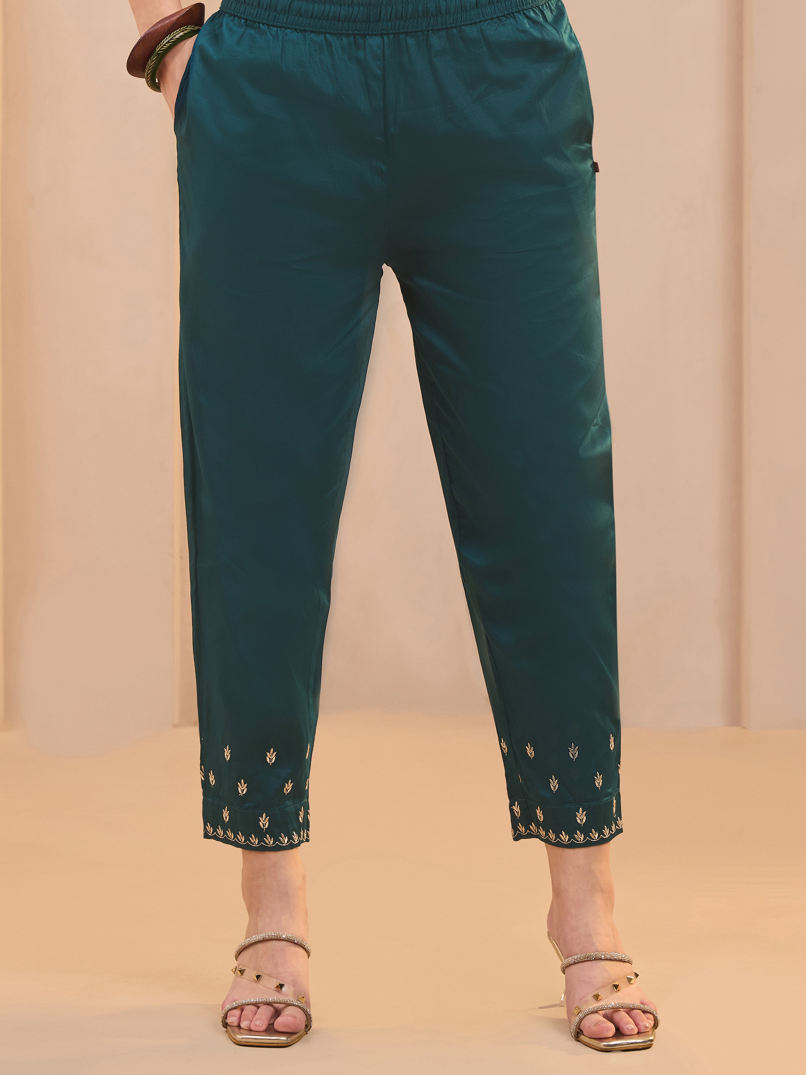 Teal Viscose Blend Kurti Set & Dupatta With Sequins Embroidery