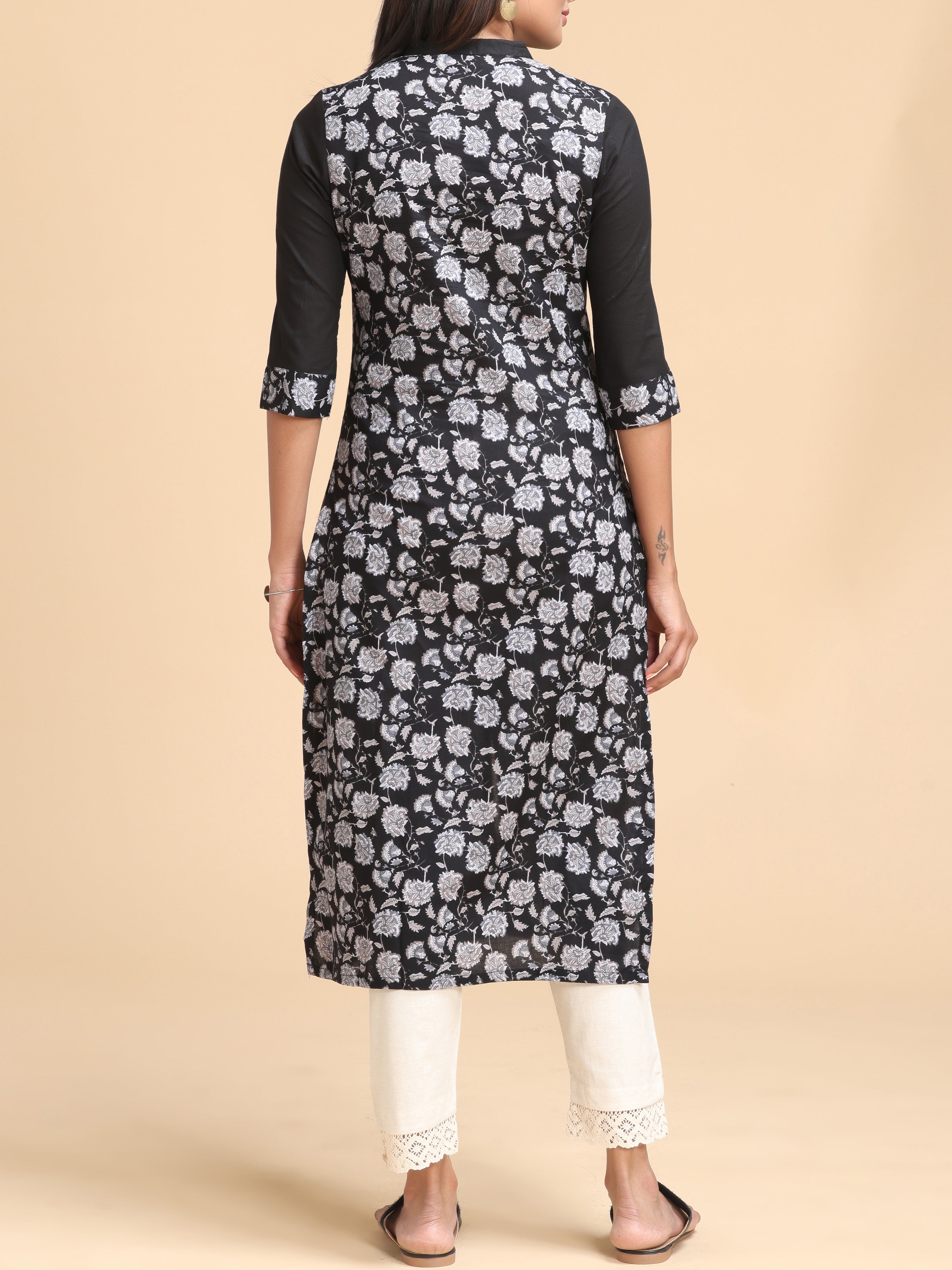 Black Pure Cotton Printed Kurti