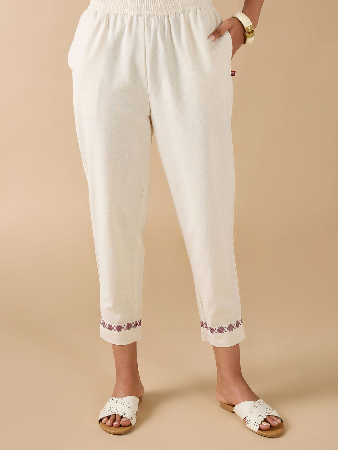 Onion Pink Cotton Linen Plain Kurti With Embroidery And Matching Bottom