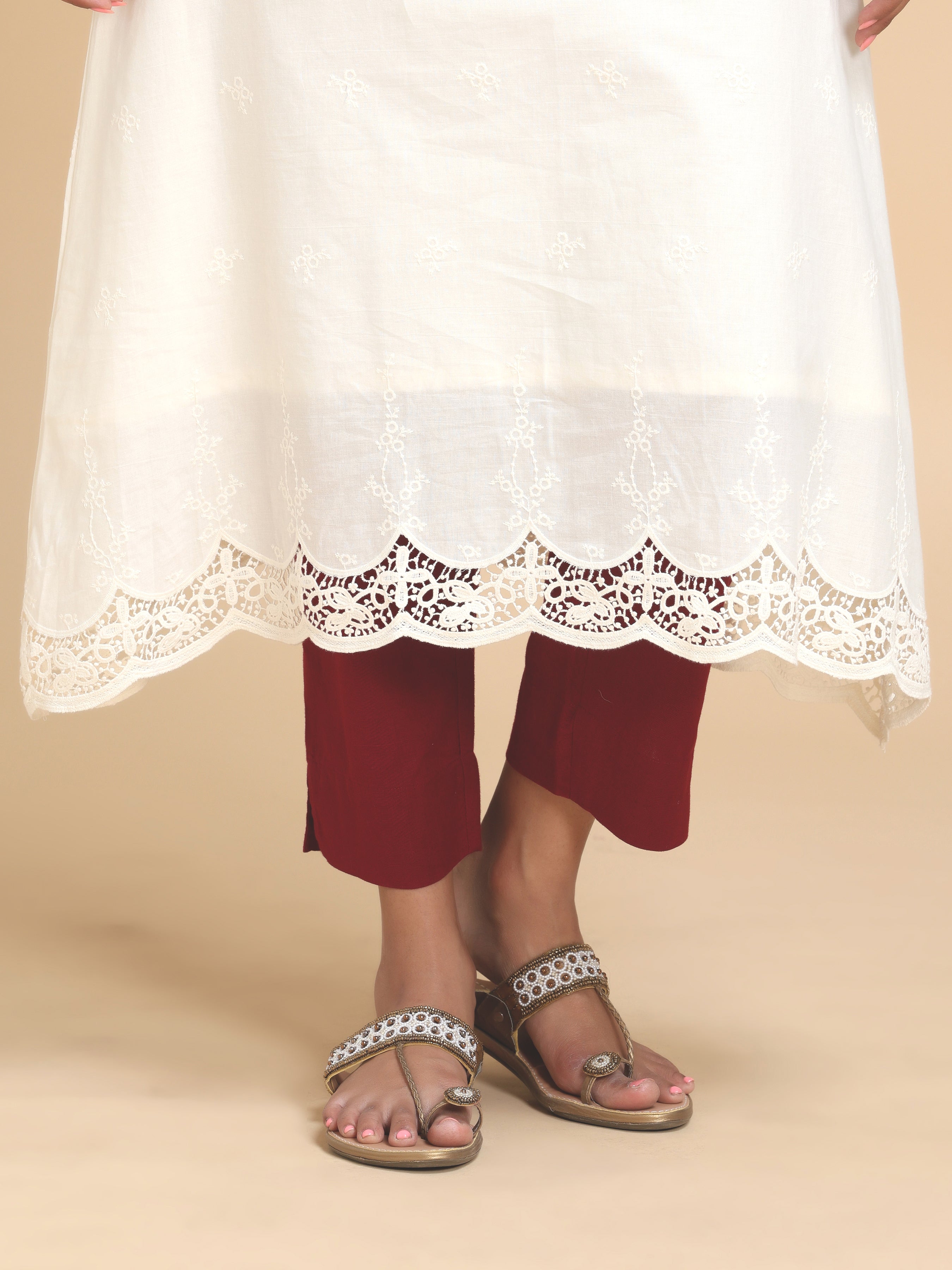 Off White Pure Cotton Kurti With Embroidery