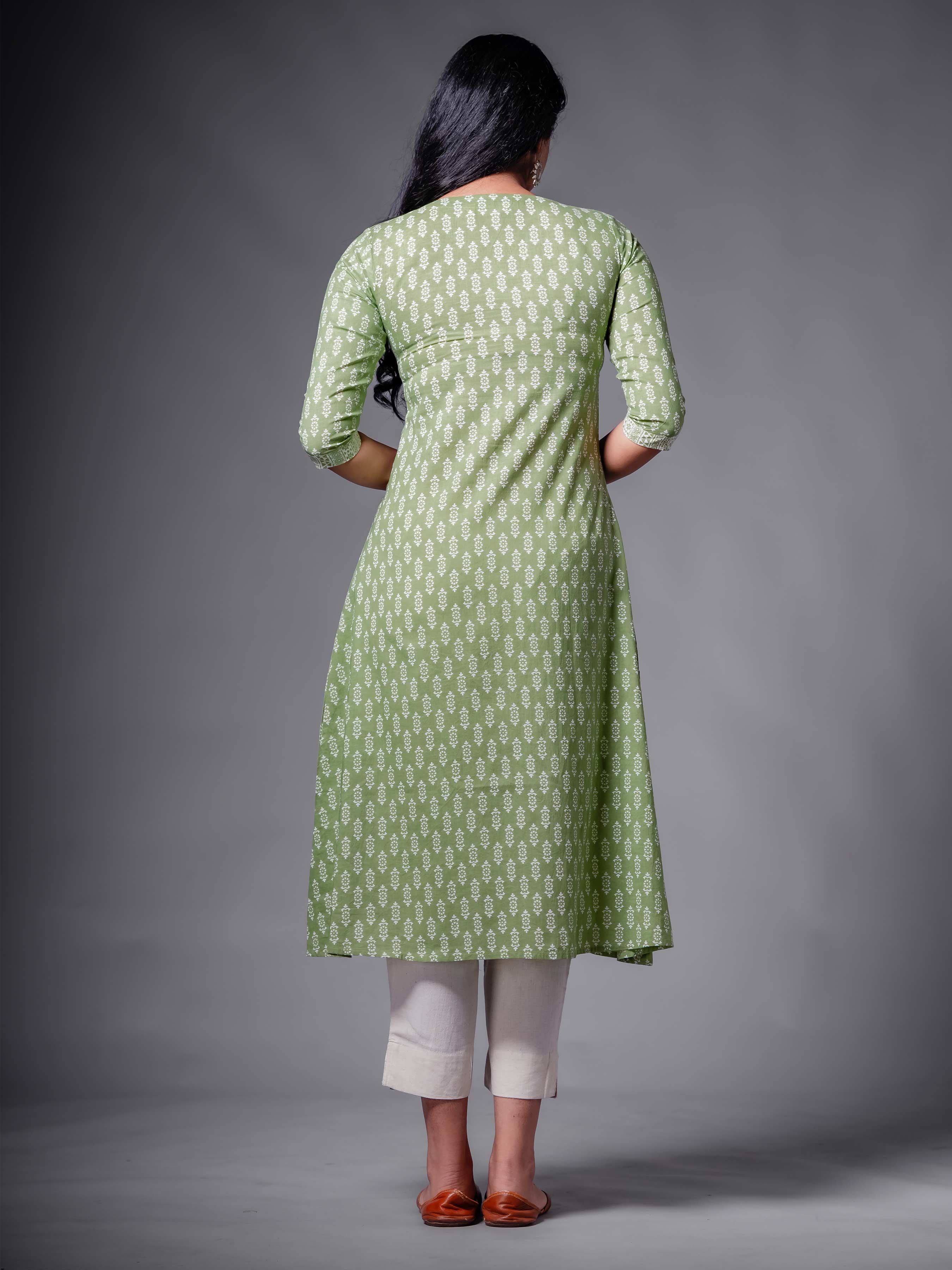 Light Green Pure Cotton Kurti With Print