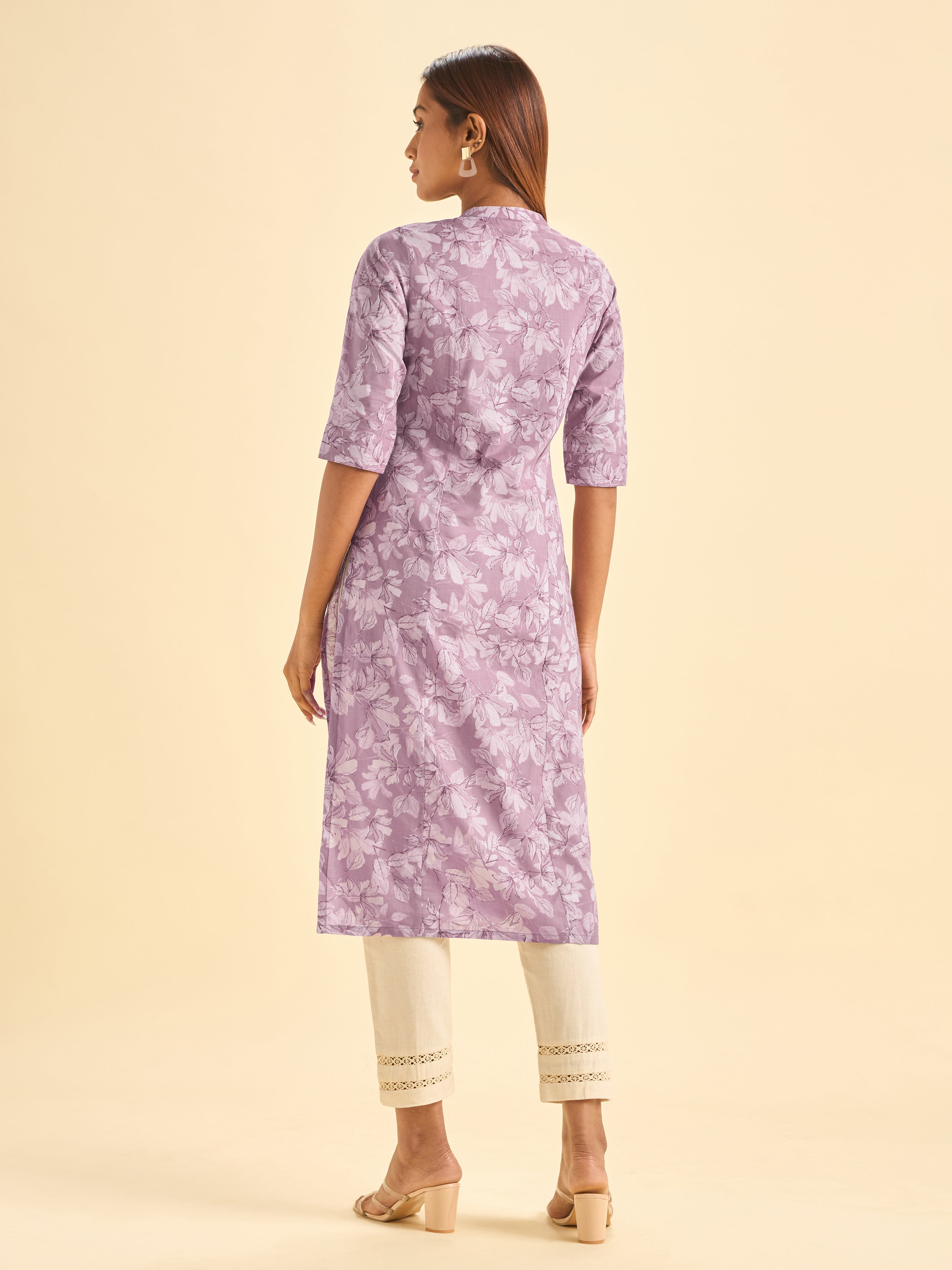 Lilac White Pure Cotton Printed Kurti