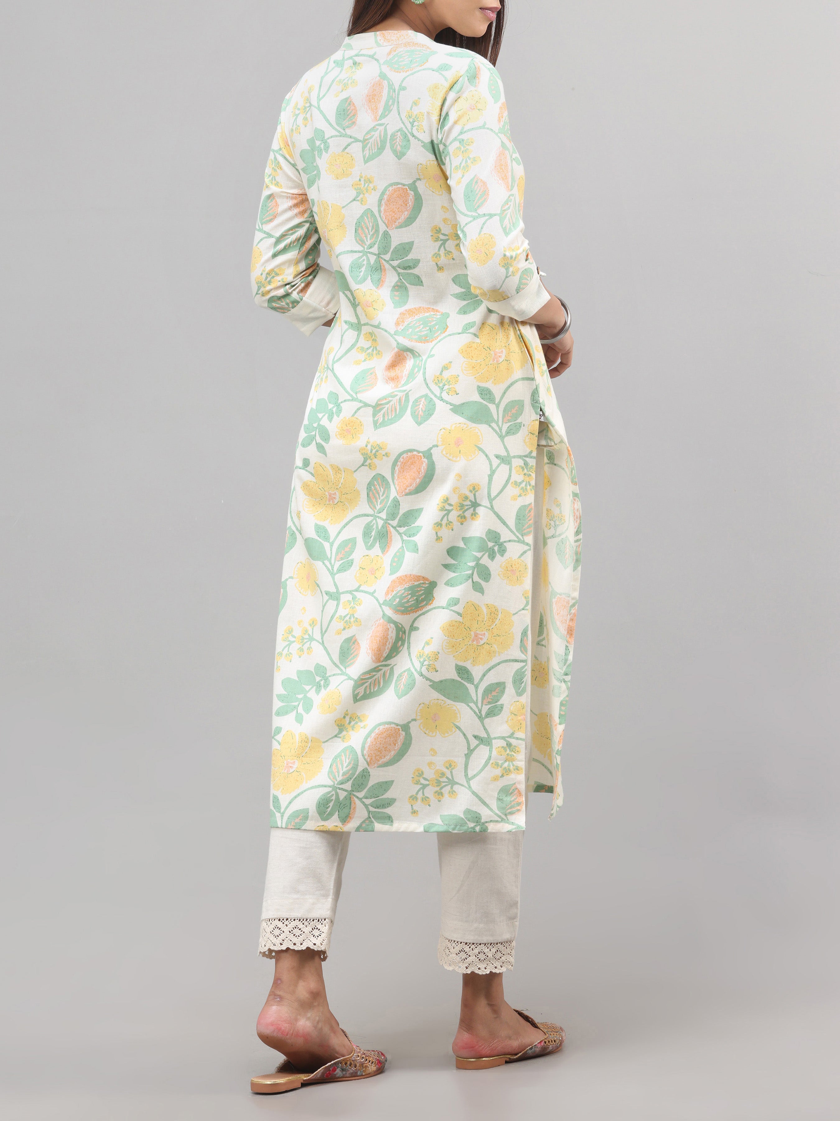 Multi Colour Cotton Flax Kurti With Print