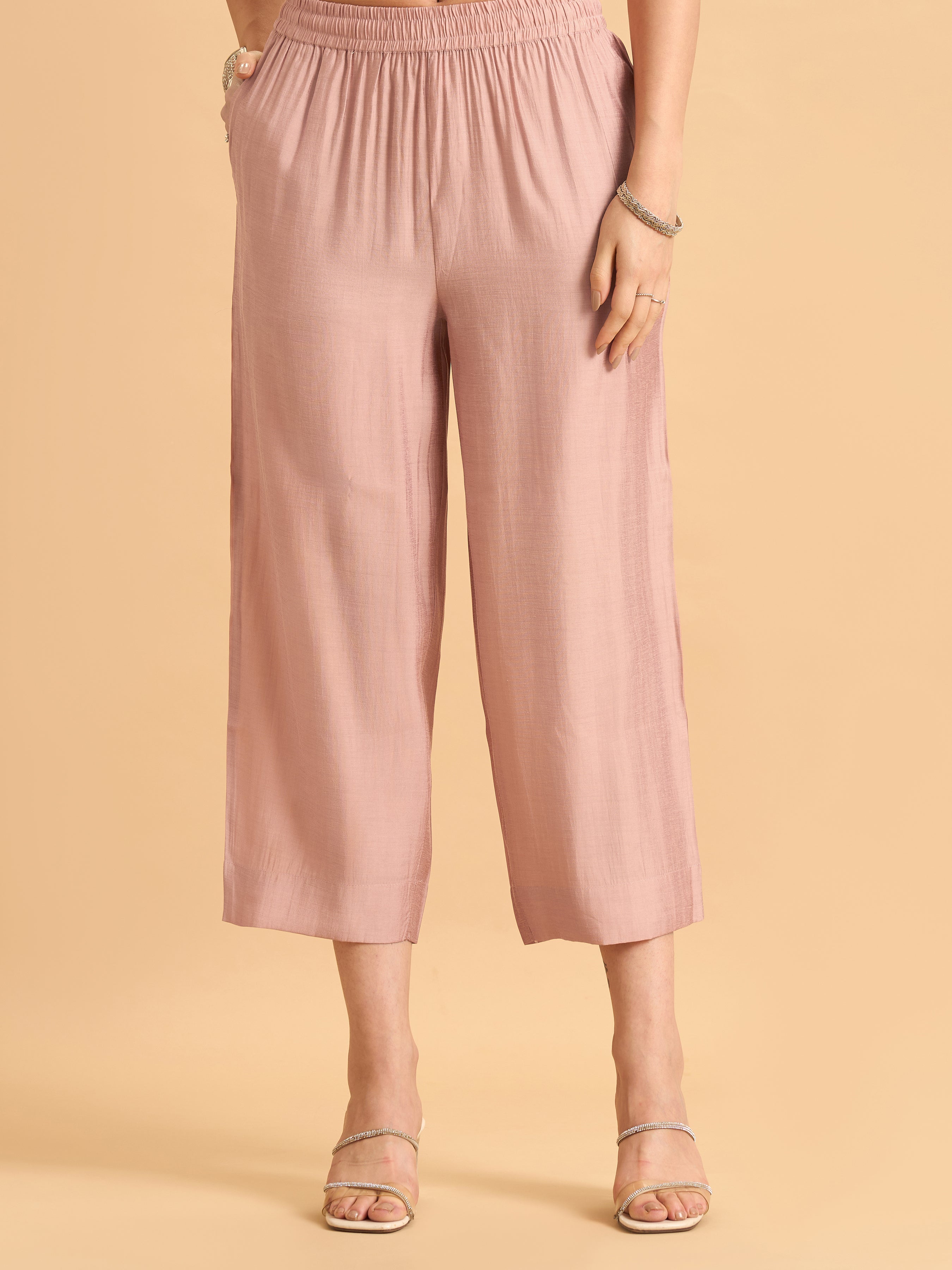 Onion Pink Viscose Plain Kurti Set With Hand Work Embroidery