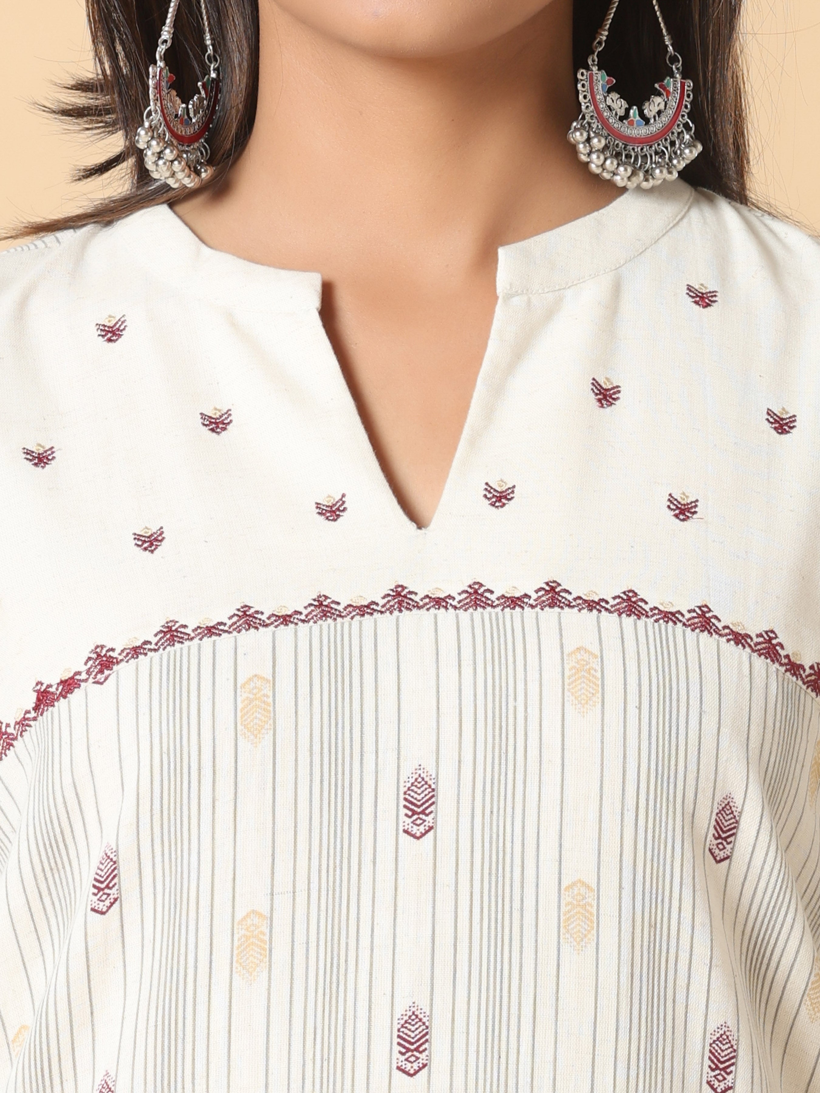 Multi Color Cotton Flax Printed Kurti With Embroidery