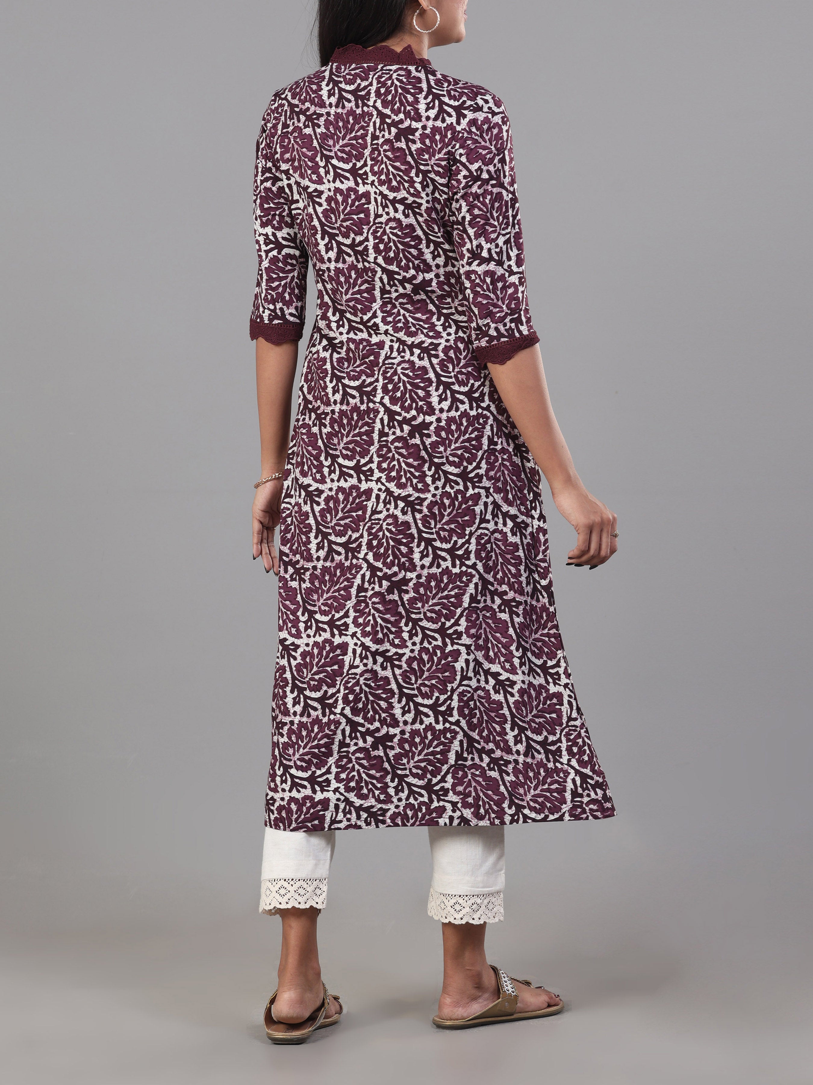 Wine Red Viscose Printed Kurti