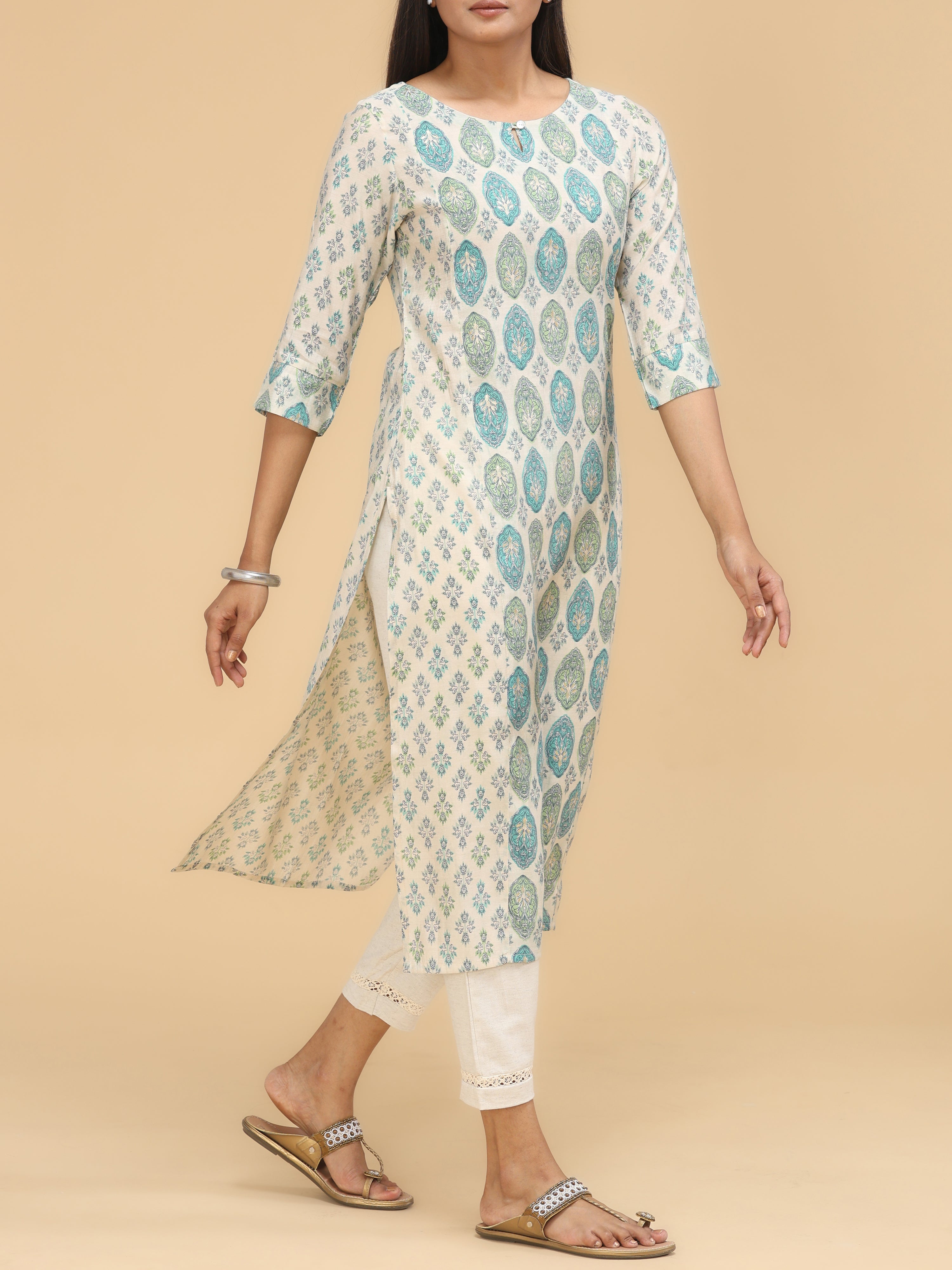 Multi Color Modal Chanderi Kurti With Print