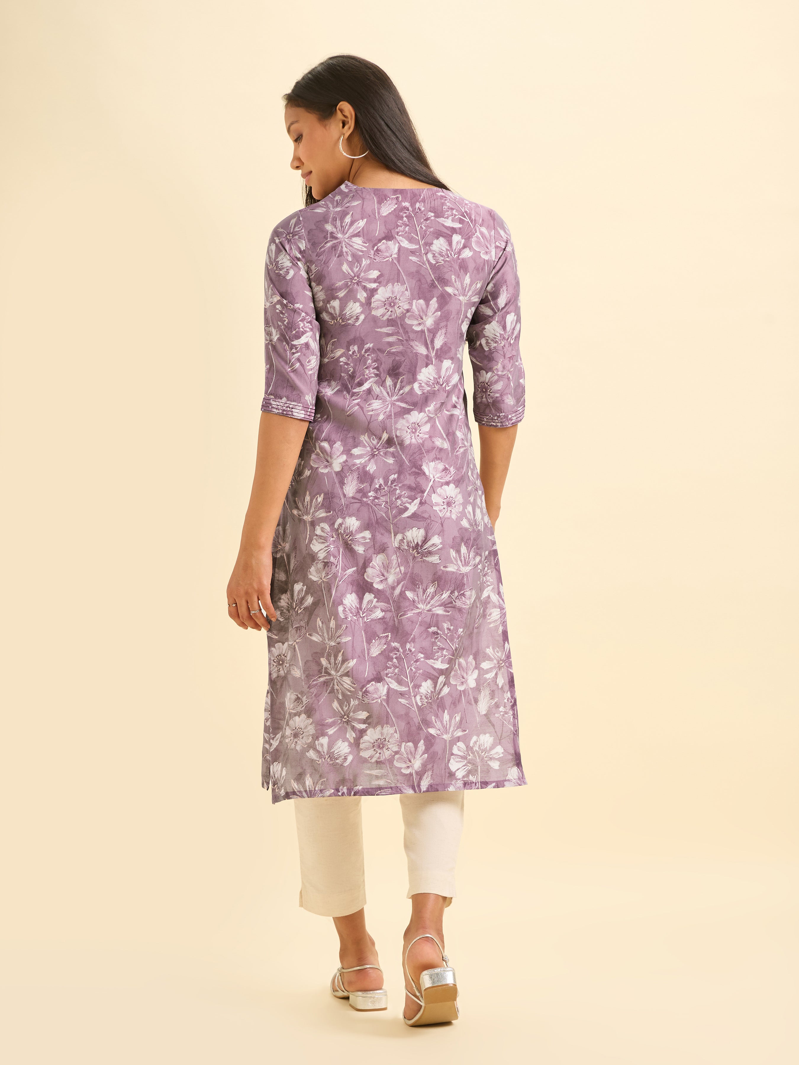 Multi Colour Modal Chanderi Printed Slited Kurti With Embroidery And Sequins Work