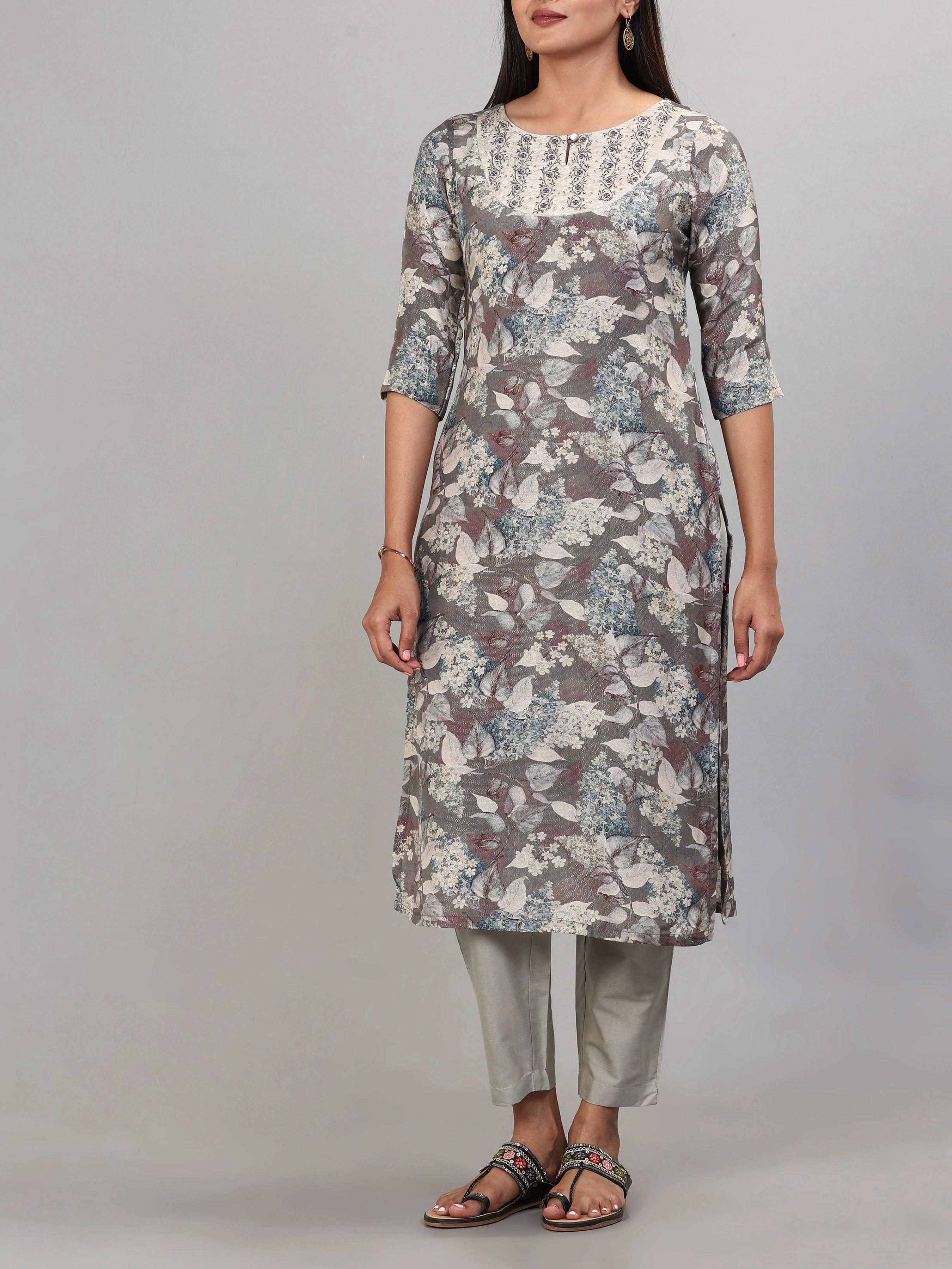 Multi-Colour Muslin Silk Kurti With Embroidery And Matching Bottom