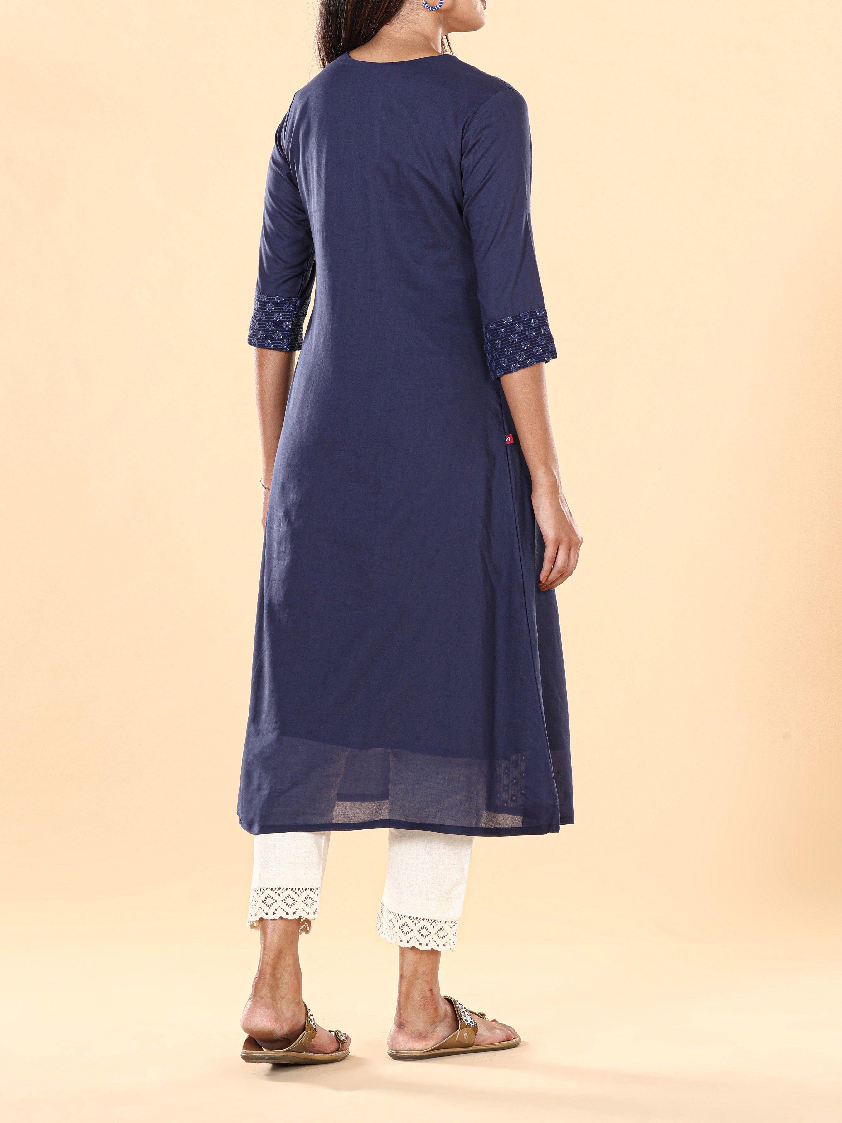 Navy Blue Pure Cotton Kurti With Sequins Work