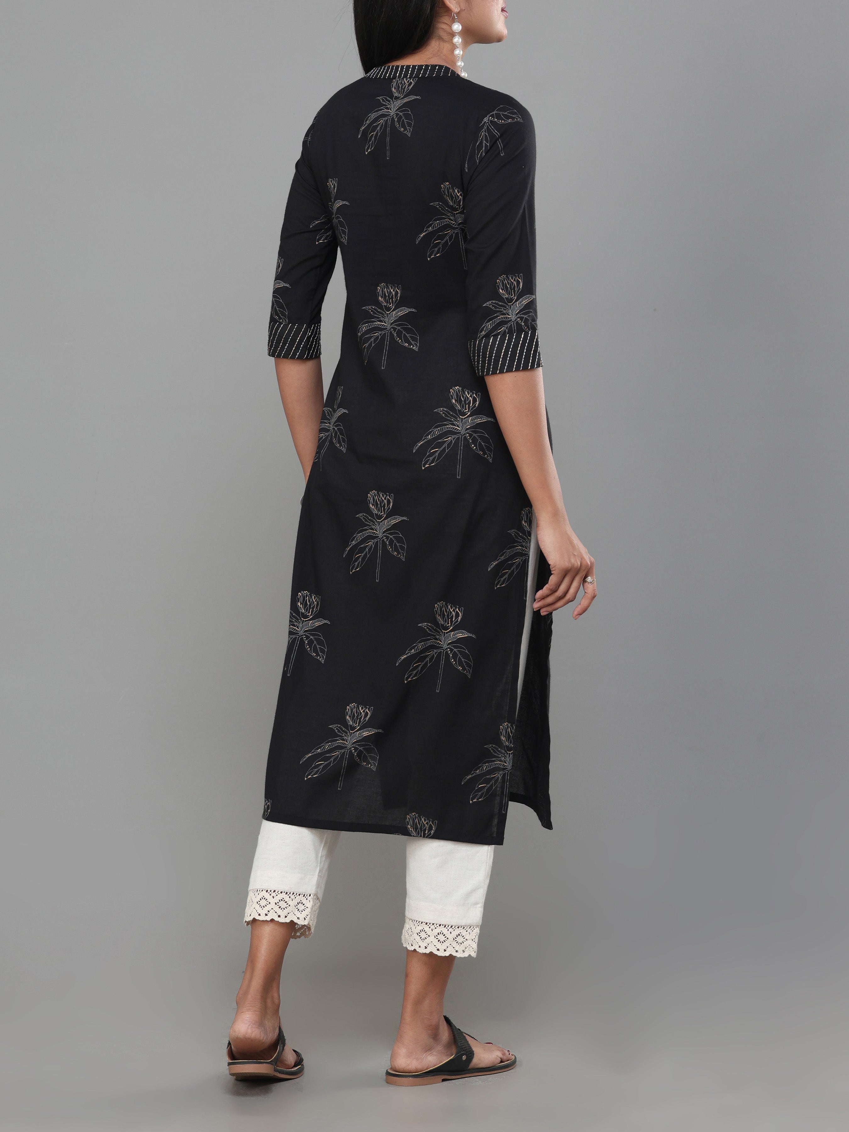 Black Pure Cotton Printed Kurti
