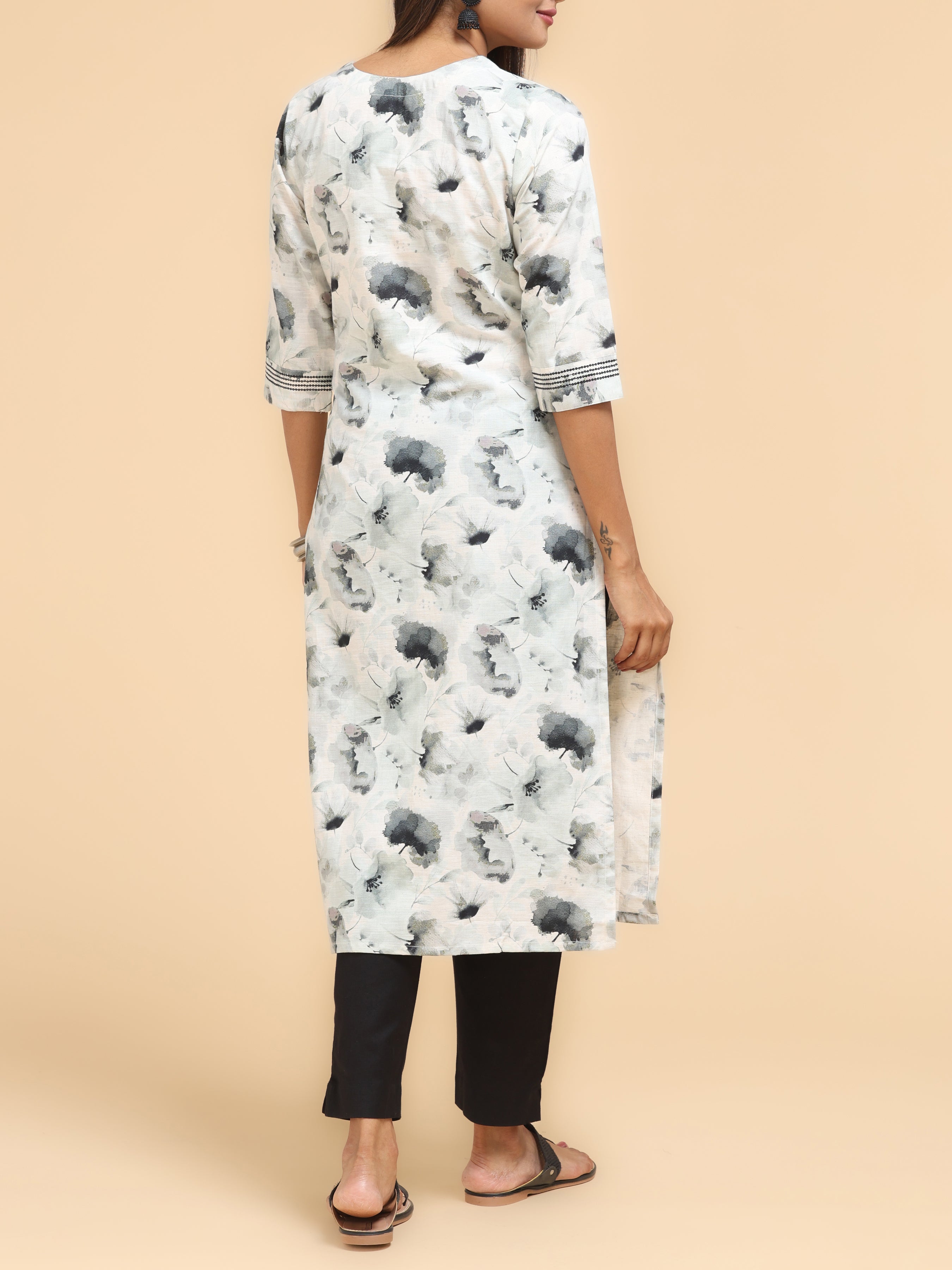 Off White Viscose Cotton Kurti With Digital Print