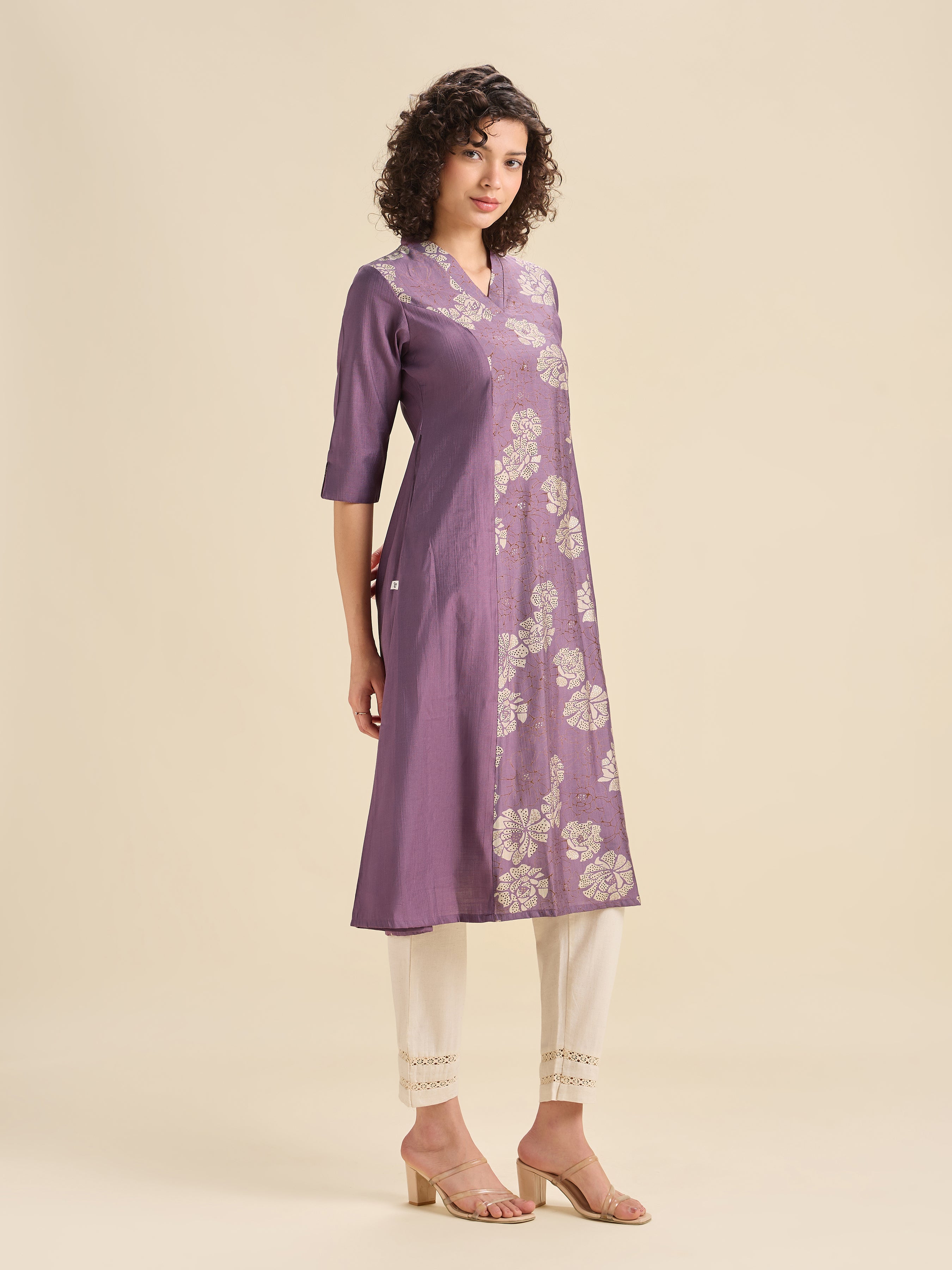 Purple Modal Chanderi Princess Cut Printed Kurti