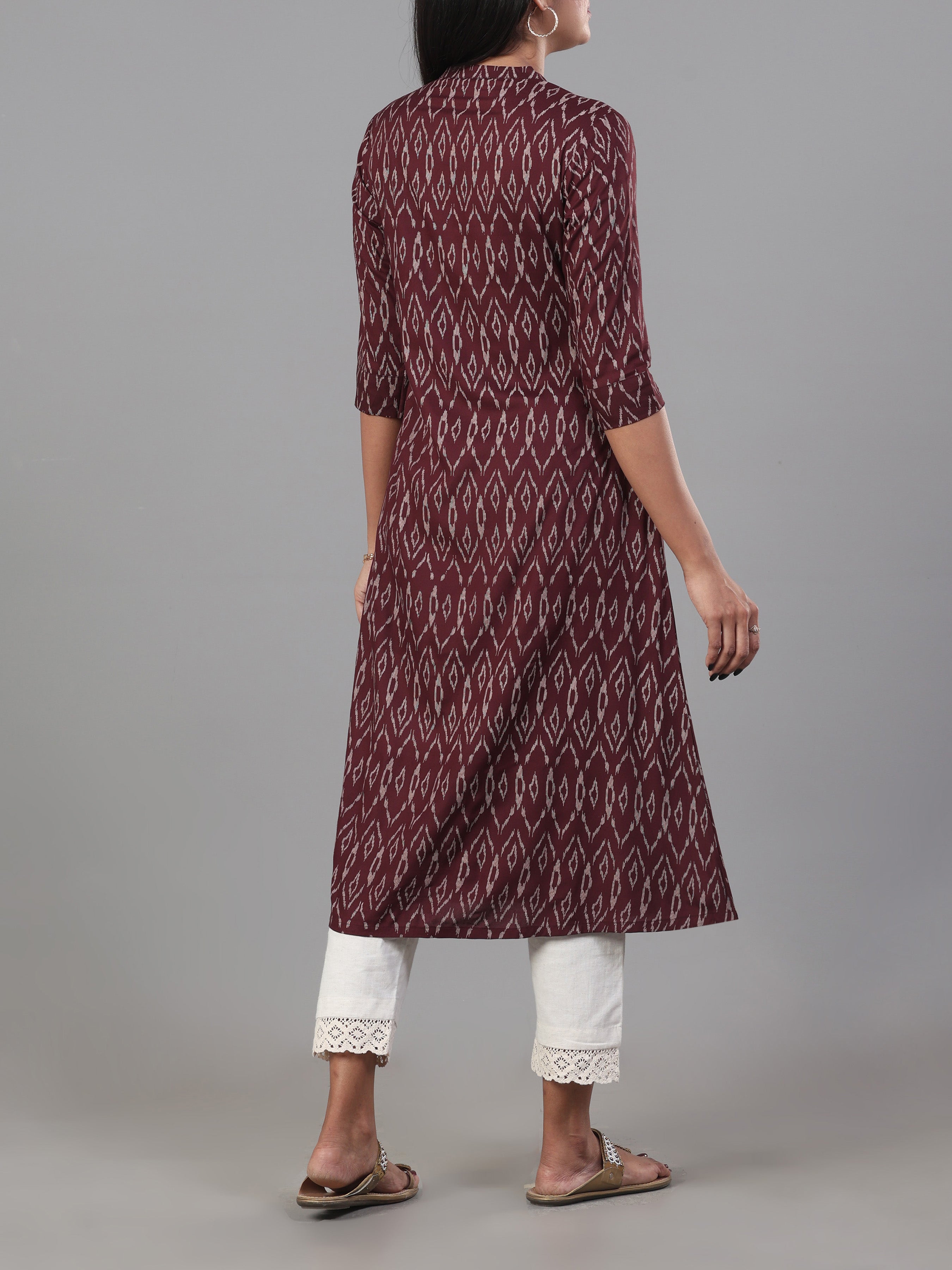 Coffee Brown Viscose Printed Kurti With Embroidery