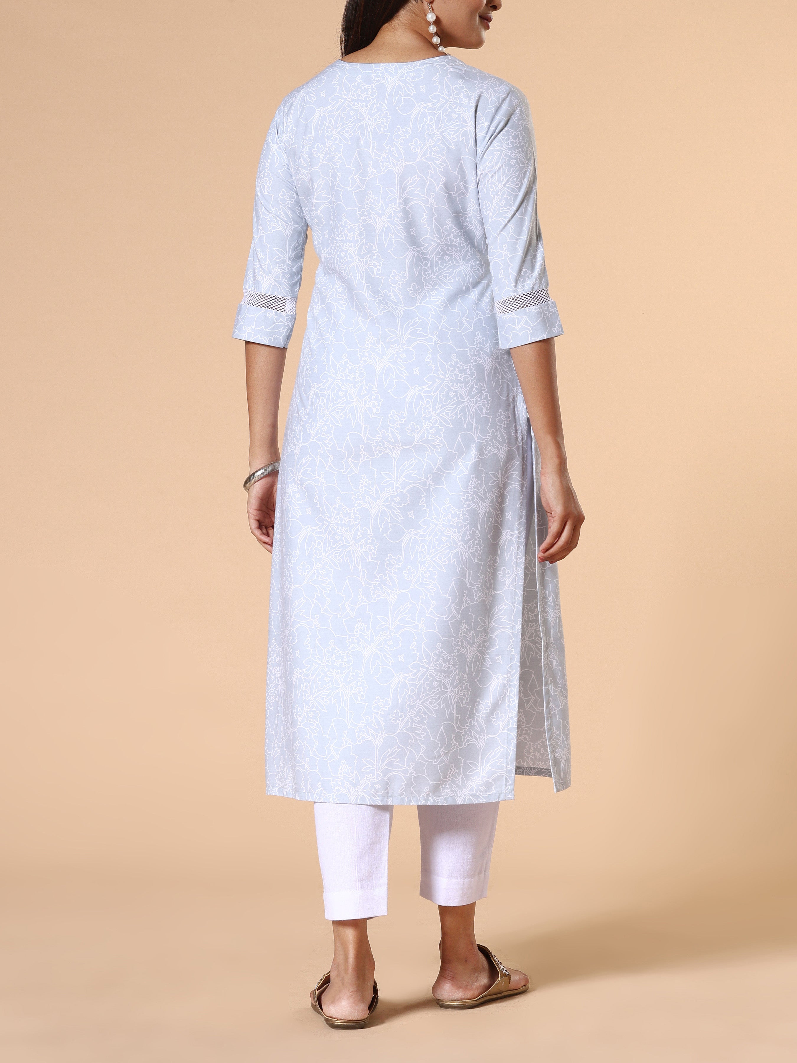 Light Grey Modal Slub Printed Kurti