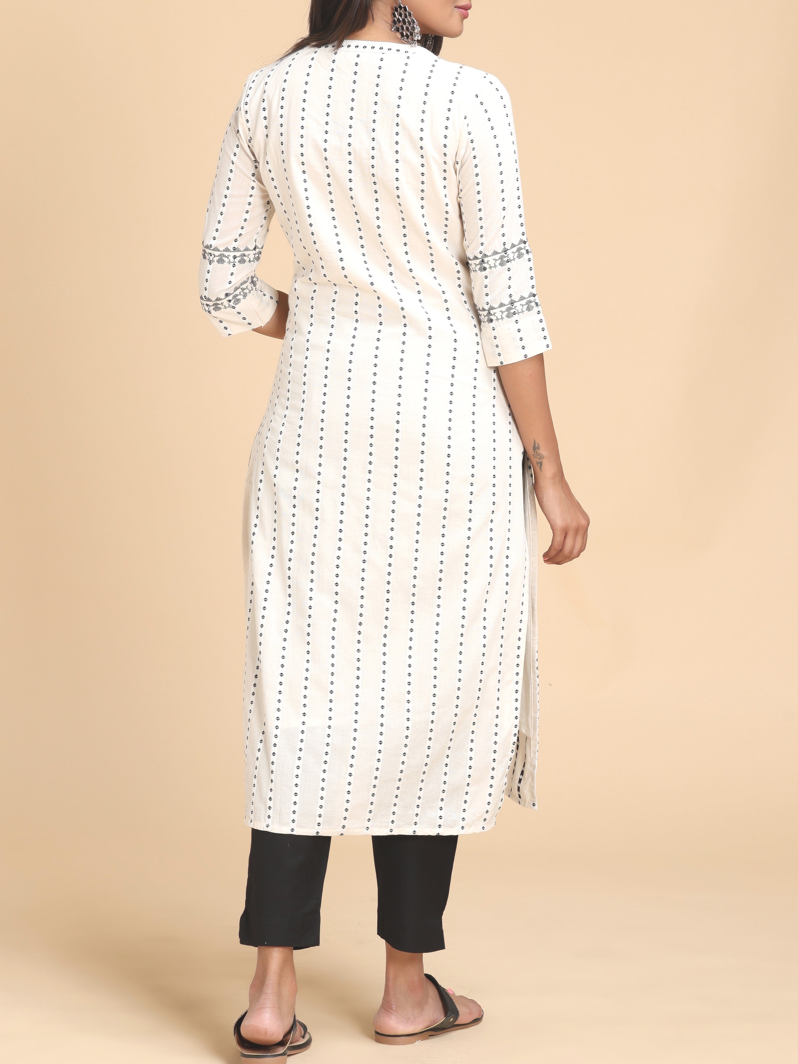 White Handloom Cotton Weaving Kurti With Embroidery