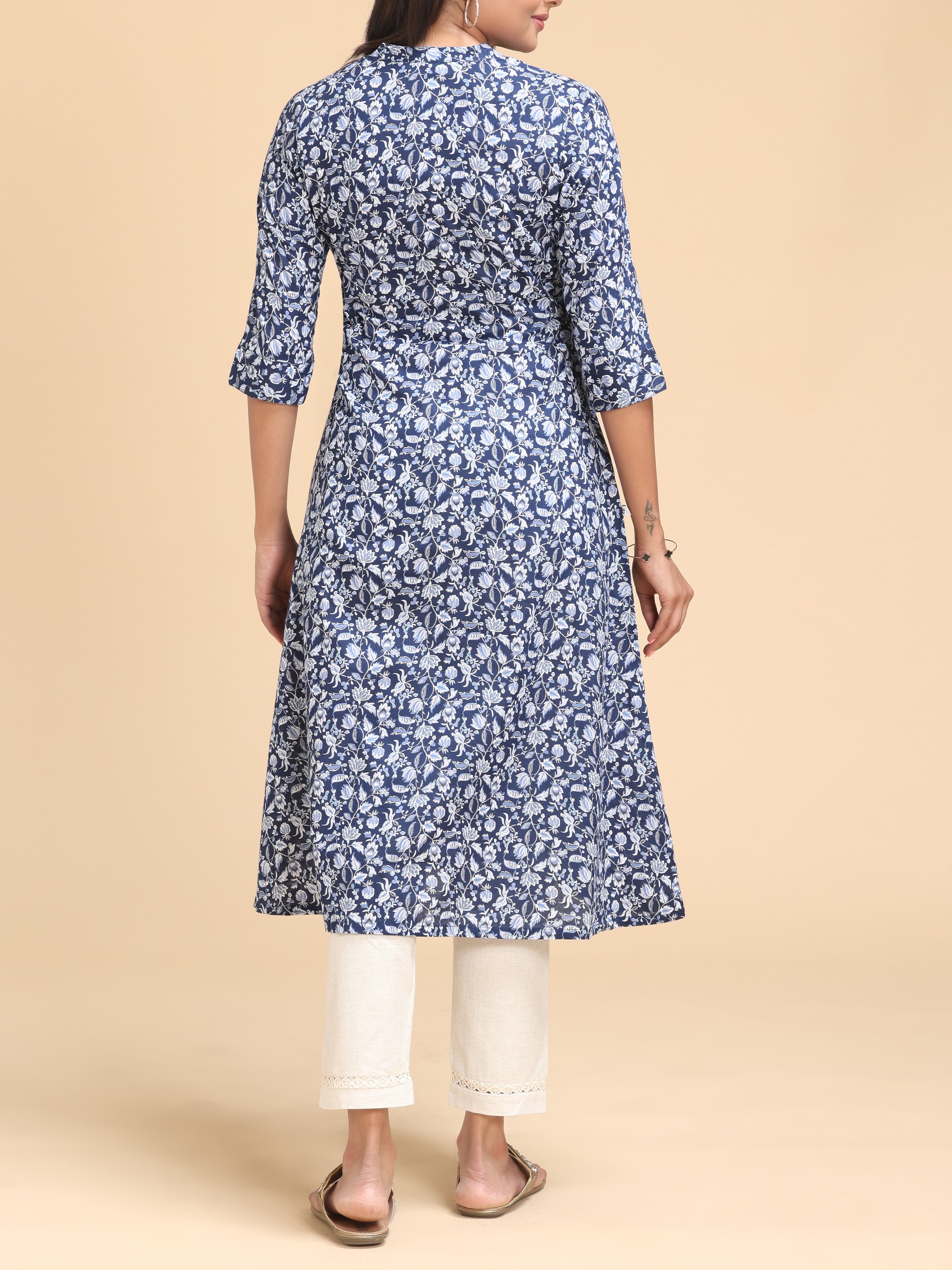 Blue Viscose Kurti With Floral Print
