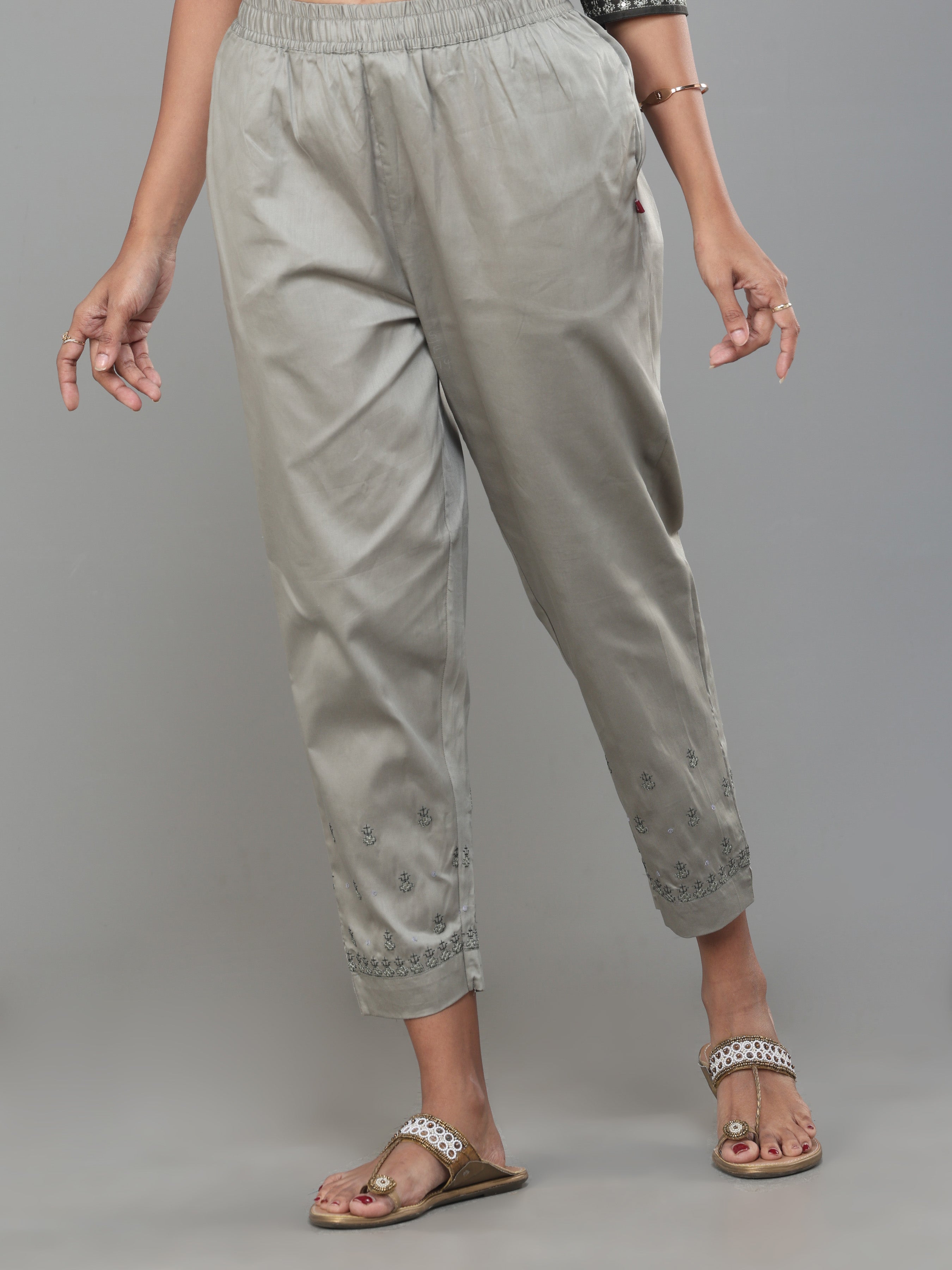 Olive Green Poly Viscose Kurti With Embroidery And Matching Bottom
