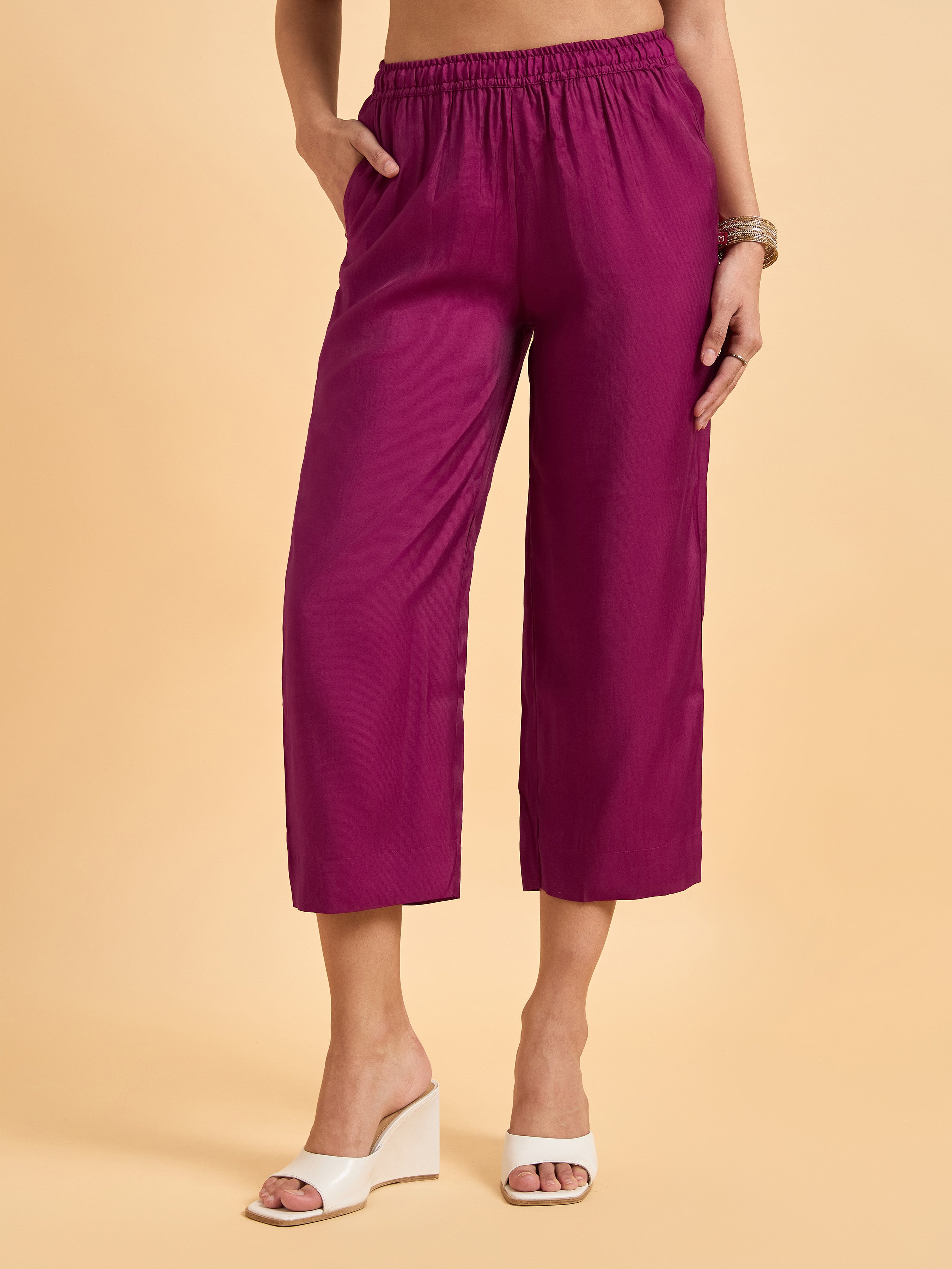 Magenta Viscose Blend Kurti Set With Dupatta And Sequence Embroidery