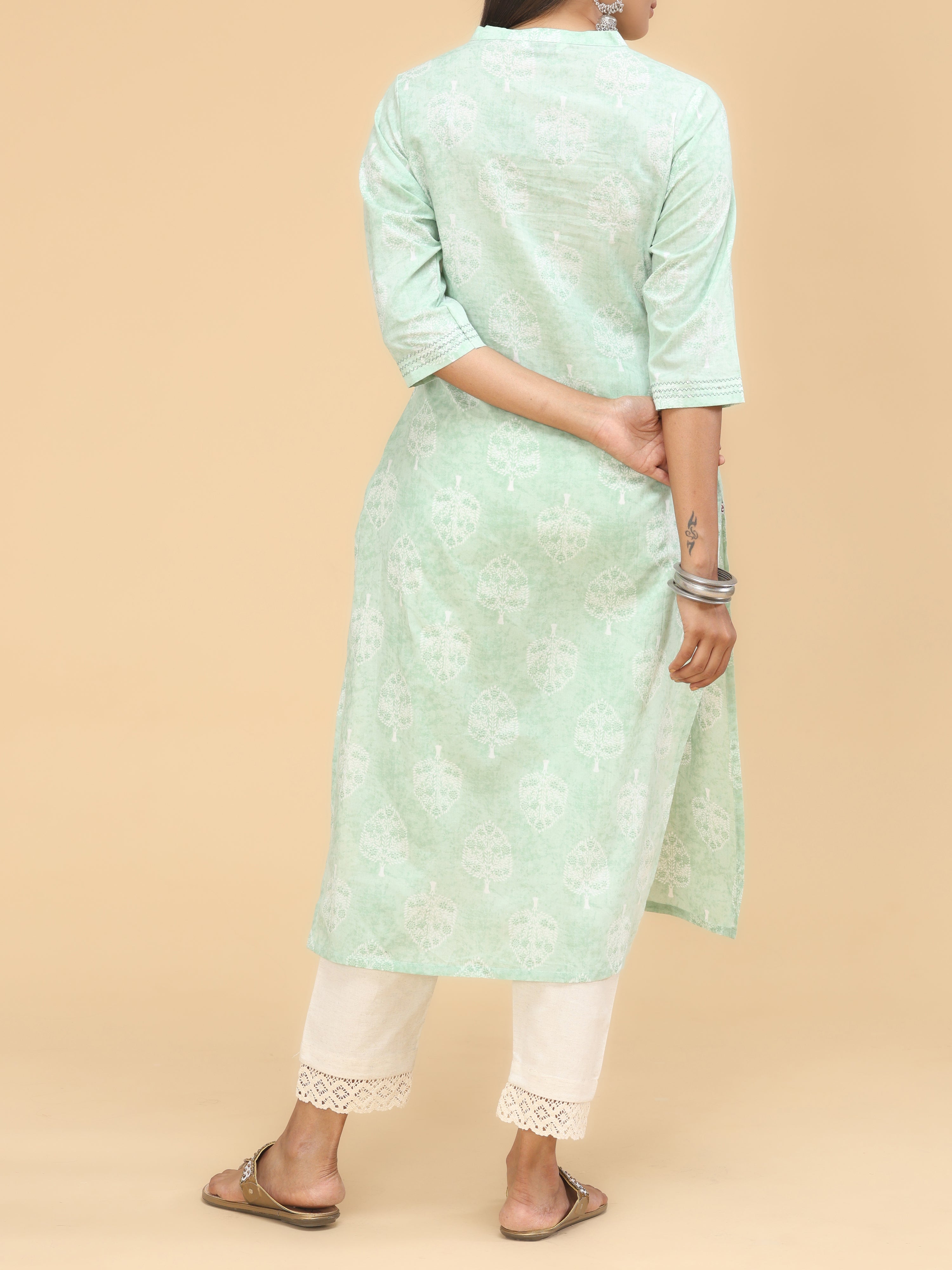 Light Green Pure Cotton Kurti With Print