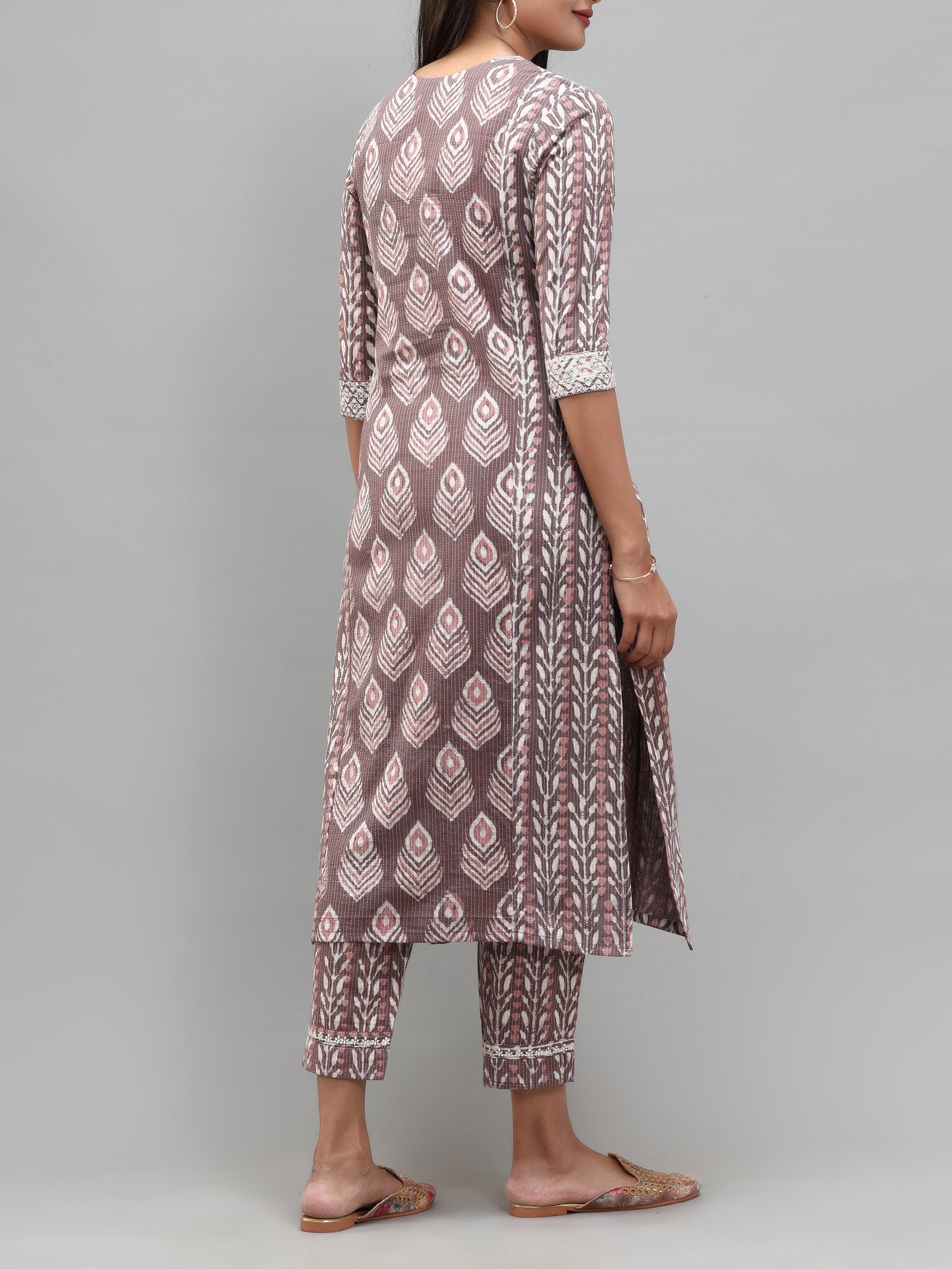 Purple Pure Cotton Printed Kurti With Embroidery And Matching Bottom