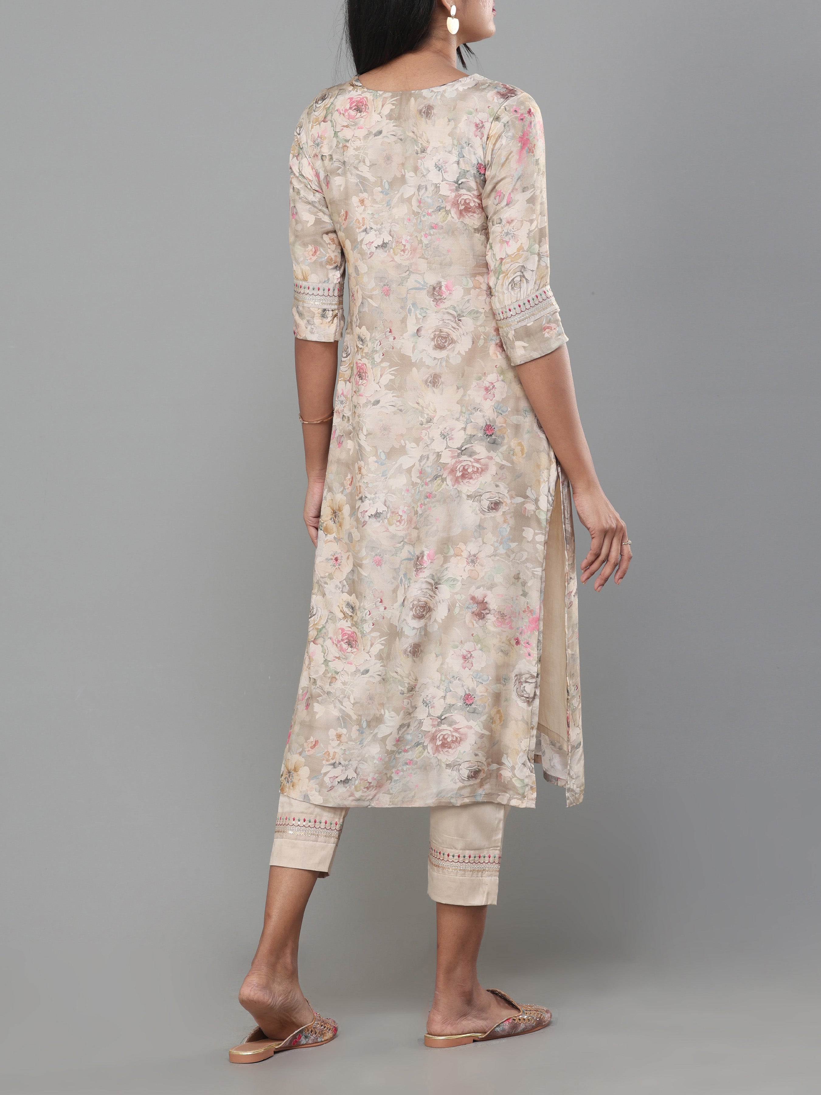 Multi Colour Muslin Printed Kurti With Sequins Work and Matching Bottom