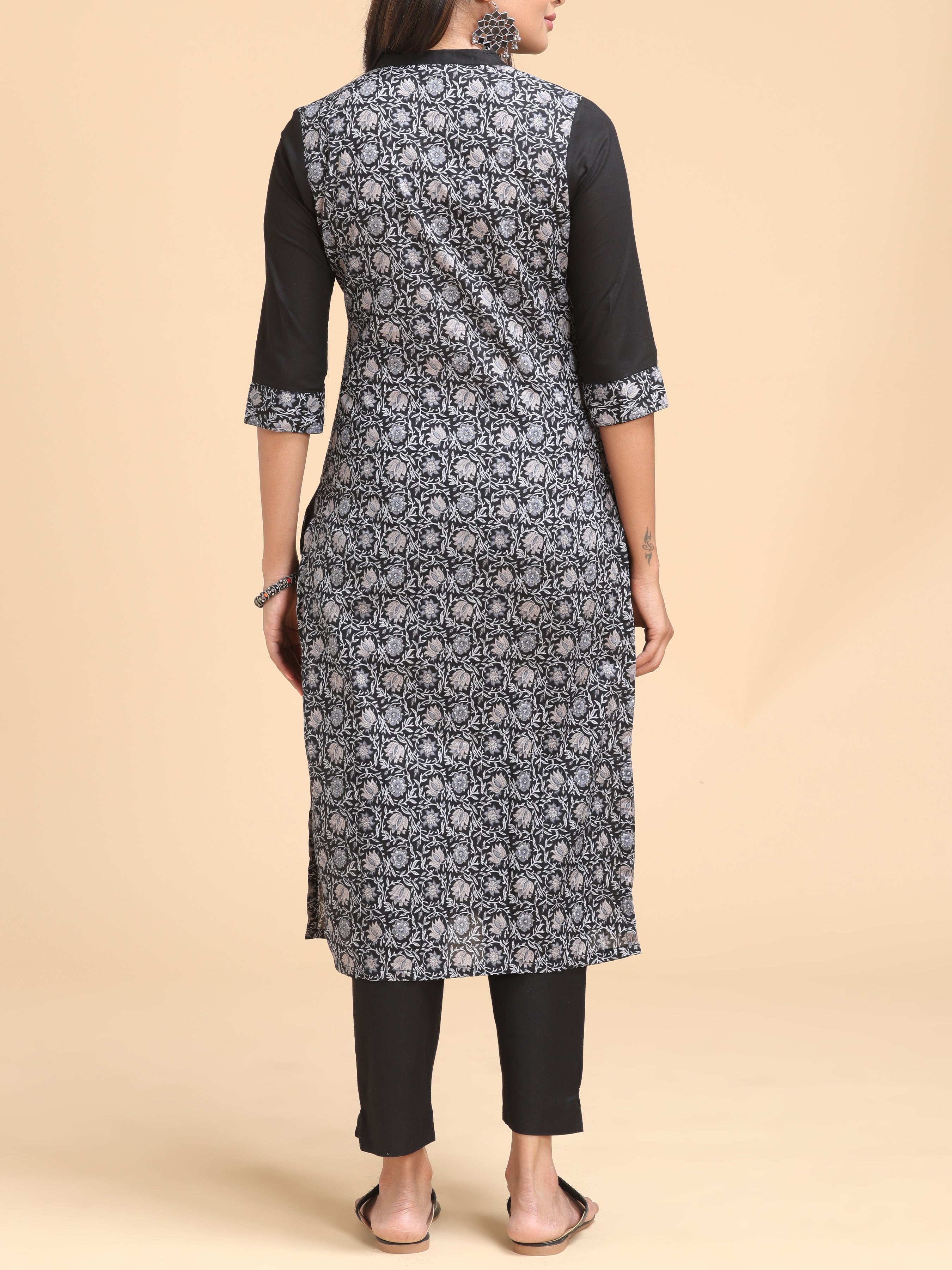 Black Pure Cotton Printed Kurti
