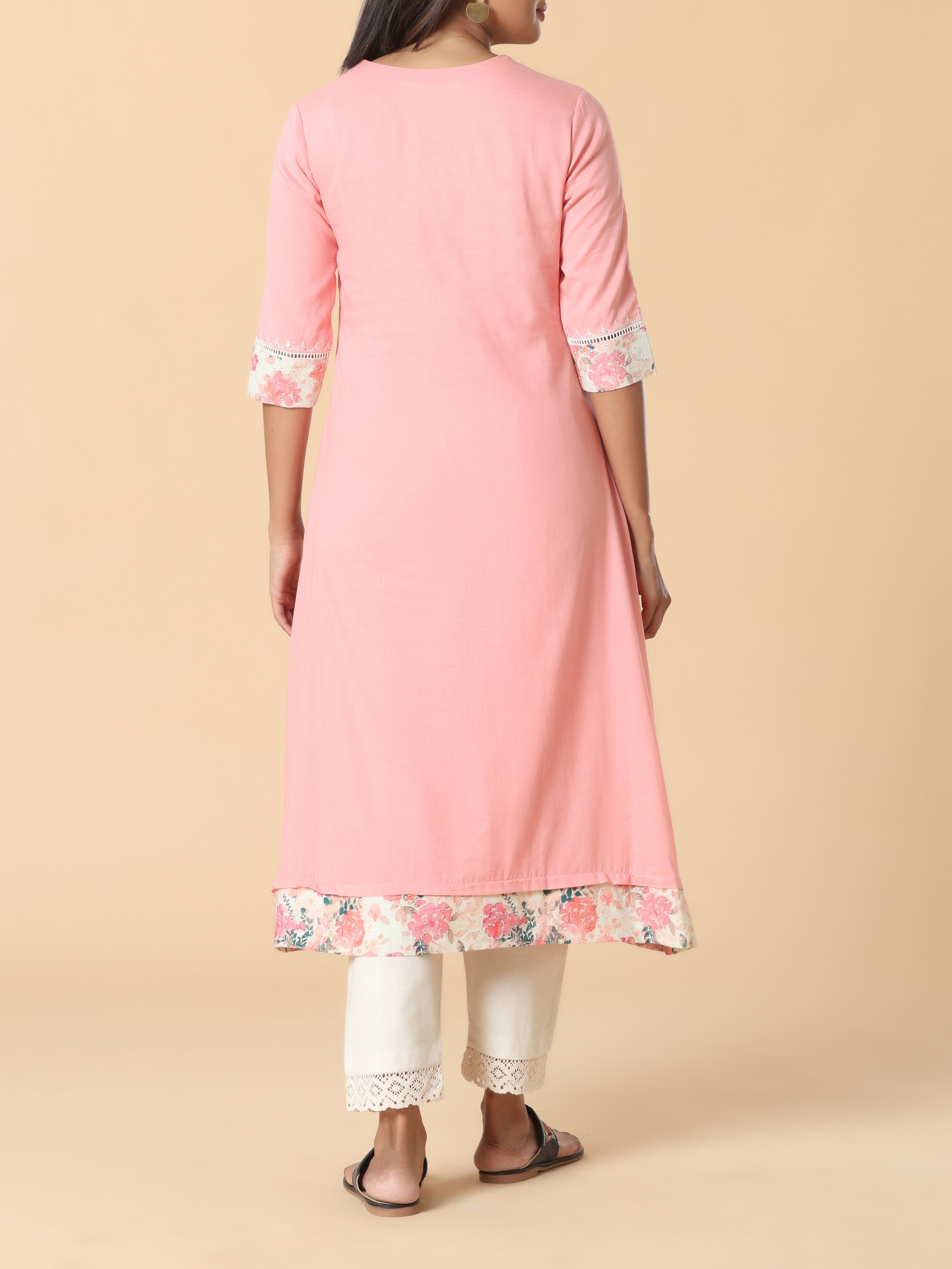 Light Pink Pure Cotton Kurti With Embroidery