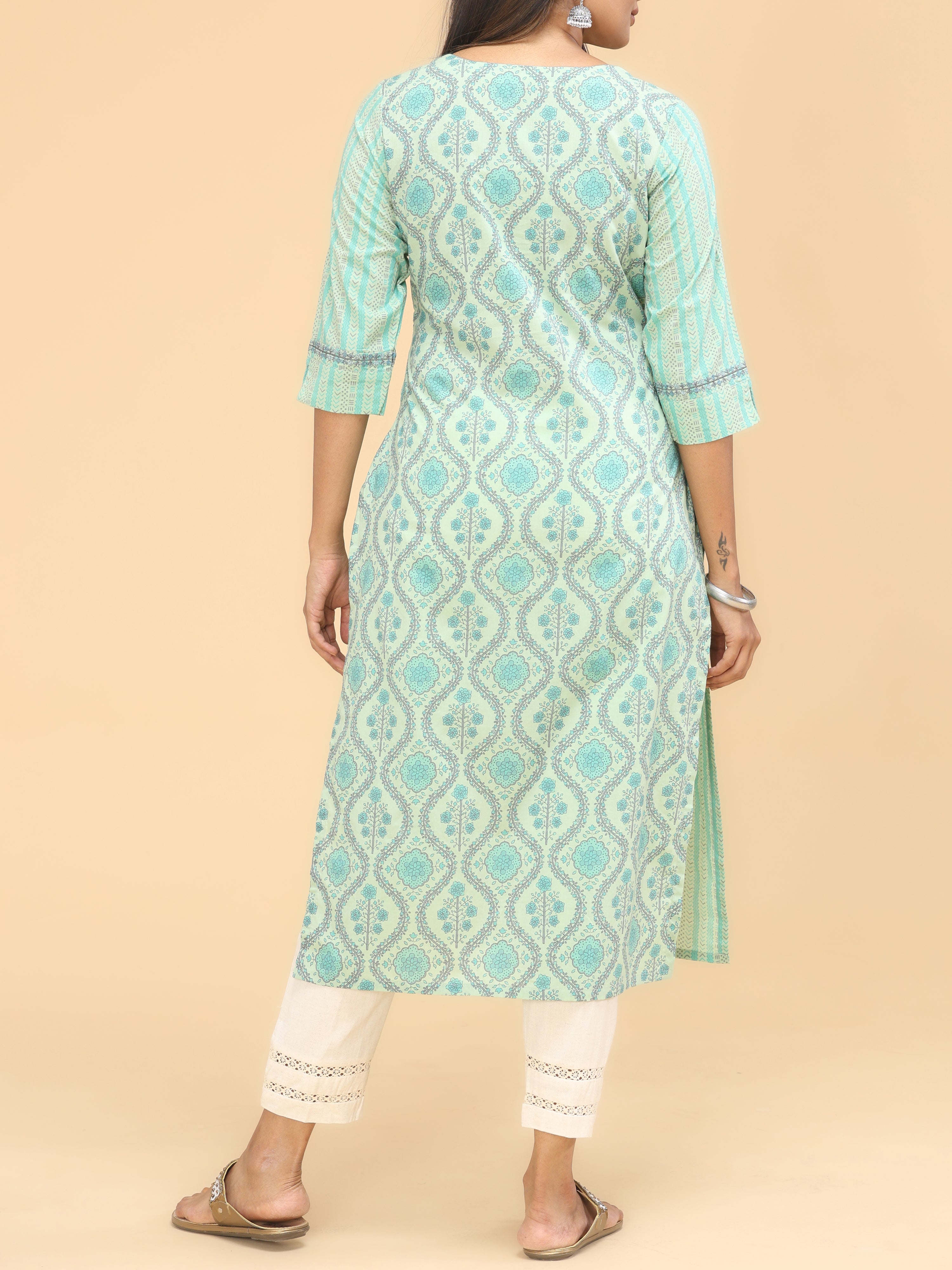 Green Pure Cotton Kurti With Print