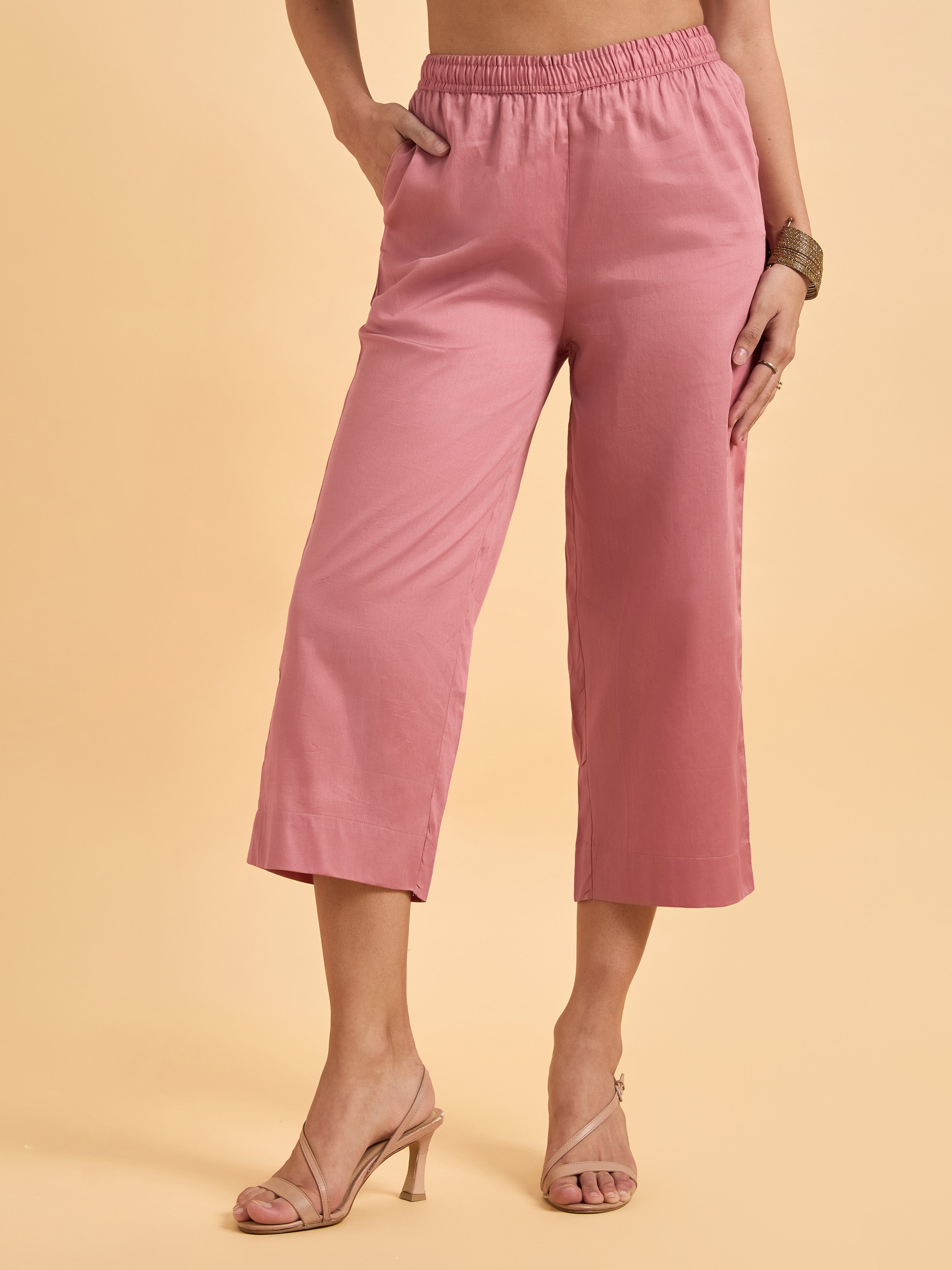 Blush Pink Viscose Shimmer Plain Kurti Set With Sequins Embroidery