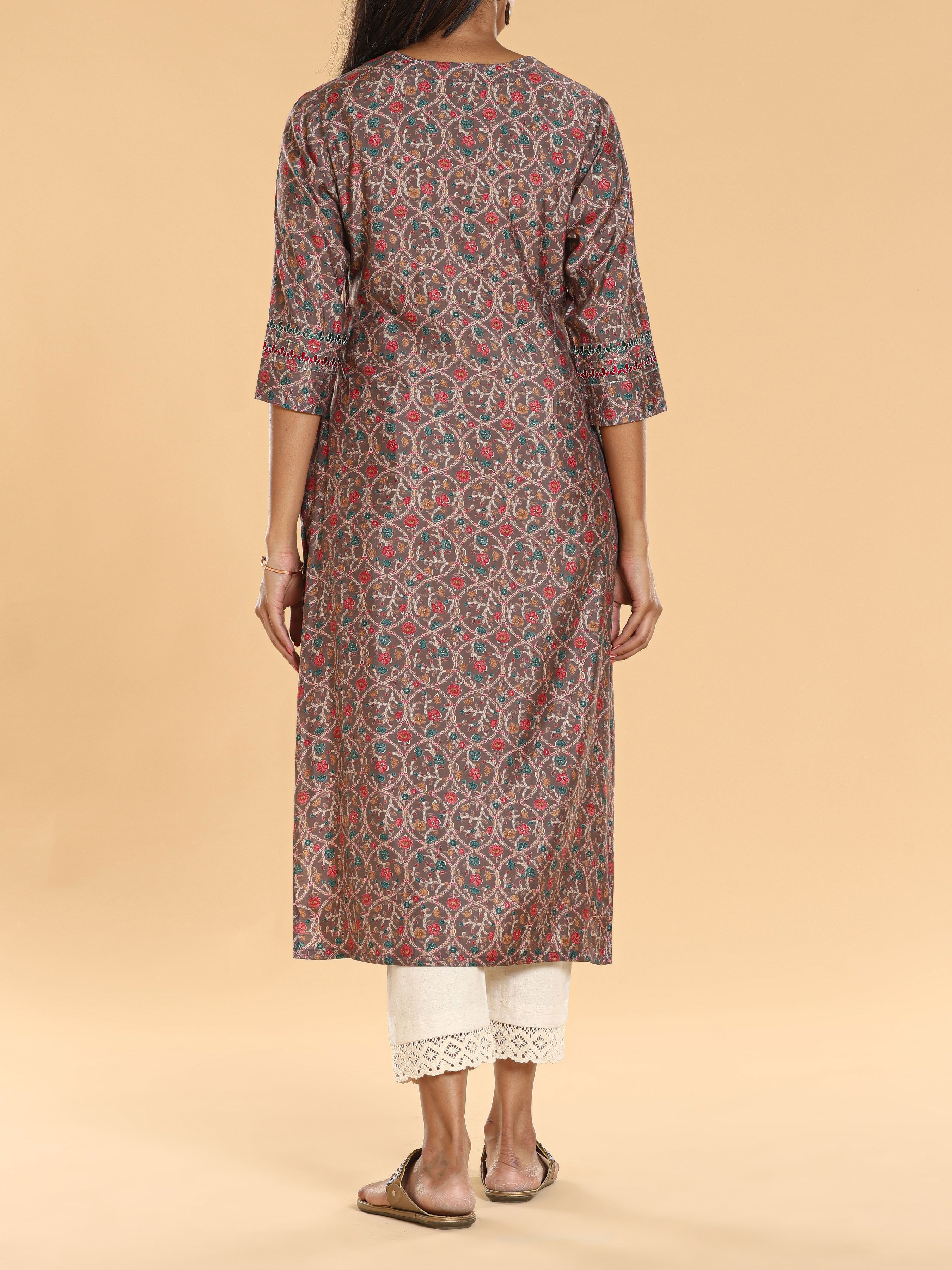 Multi-Color Modal Chanderi Printed Kurti With Embroidery