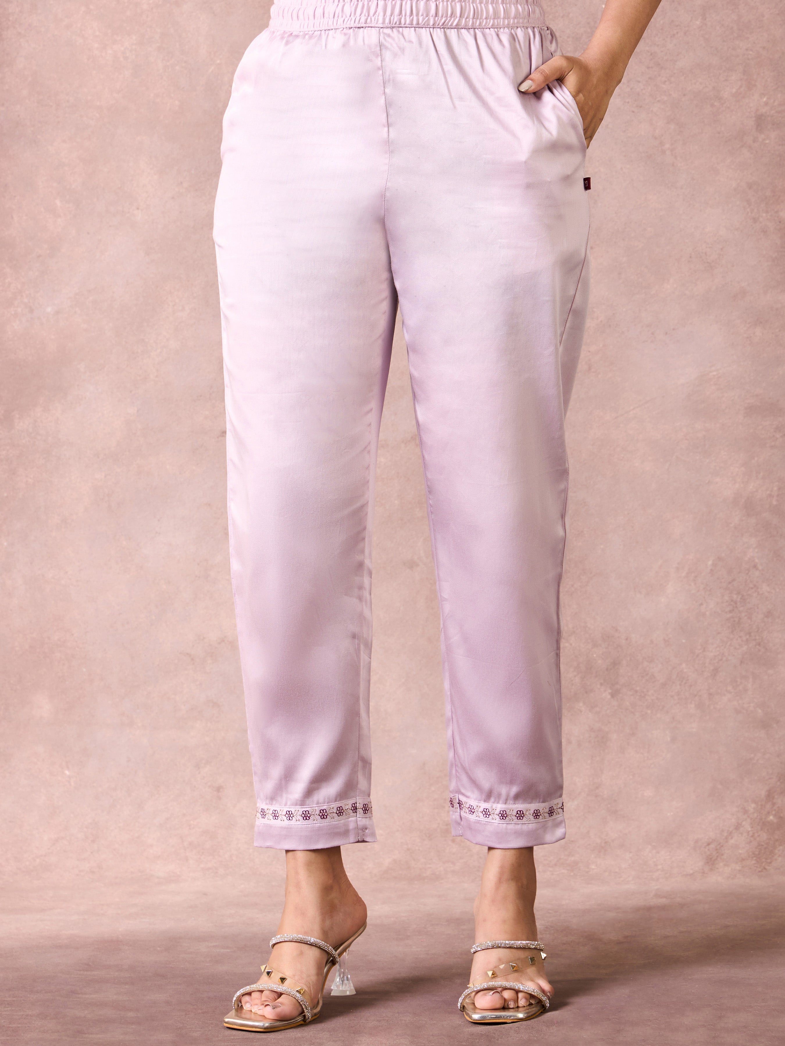 Magenta Viscose Plain Kurti & Bottom With Sequins Embrodiery