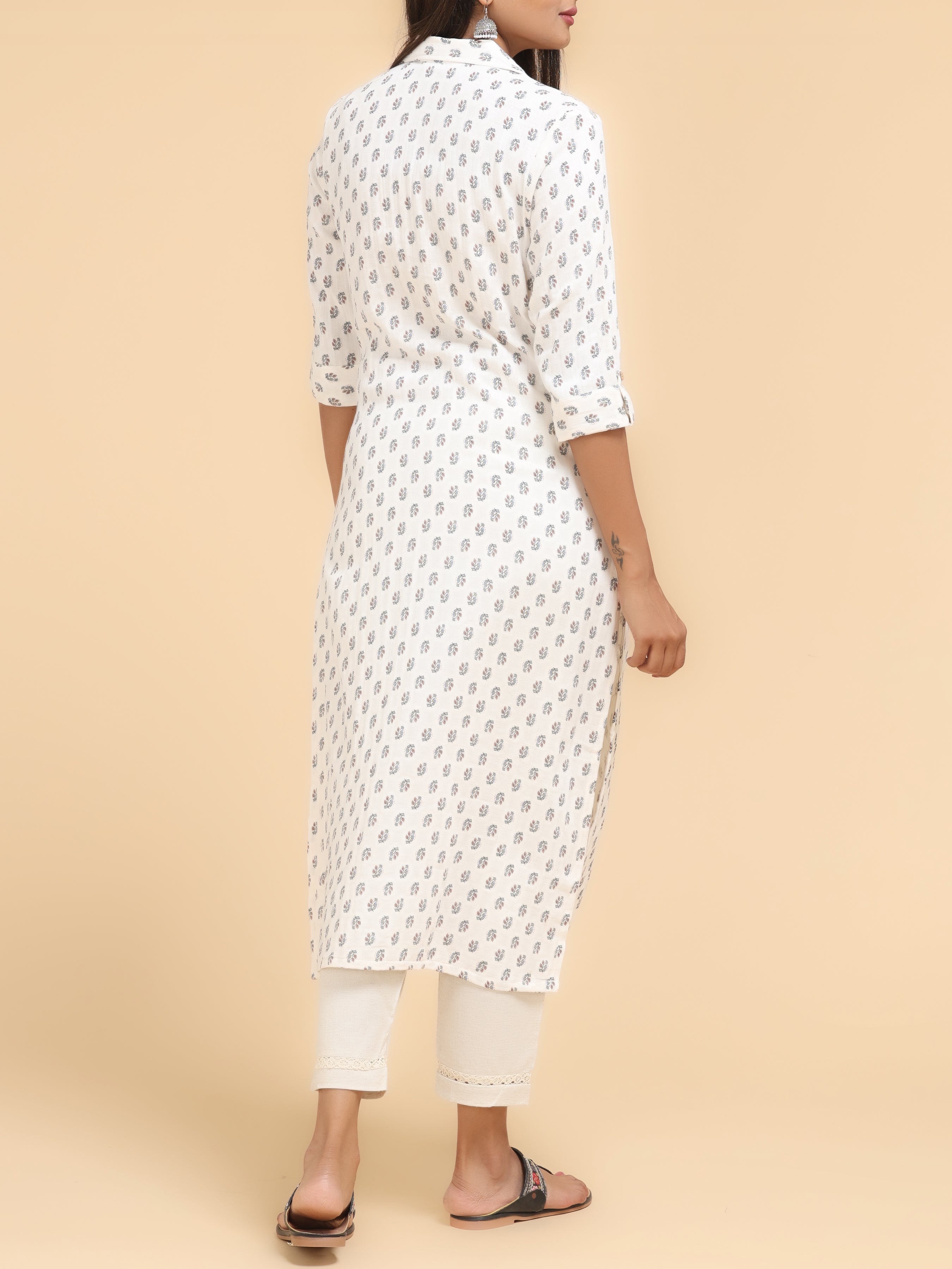 Off White Pure Cotton Kurti With Floral Print
