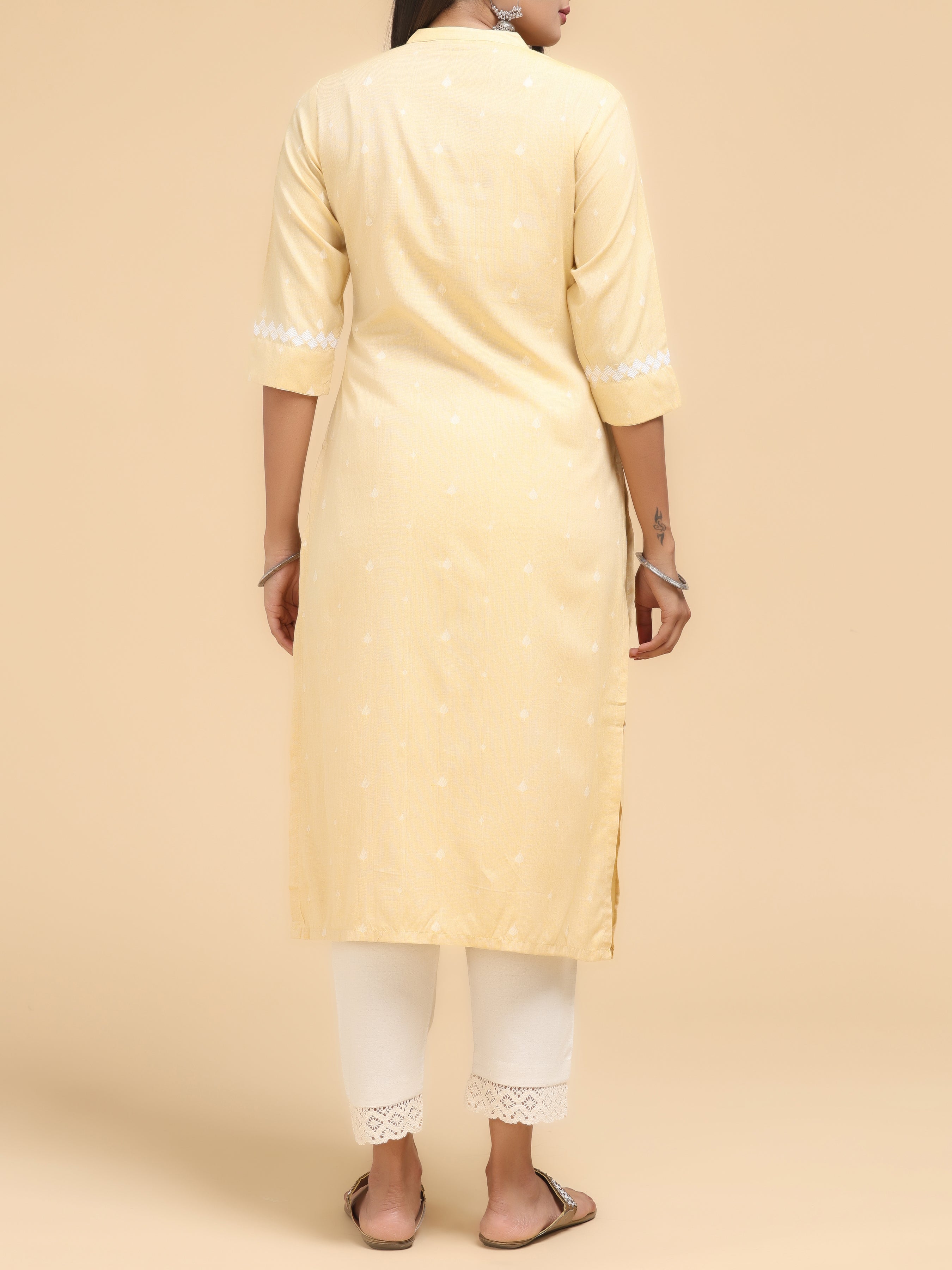 Lemon Yellow Pure Cotton Kurti With Embroidery