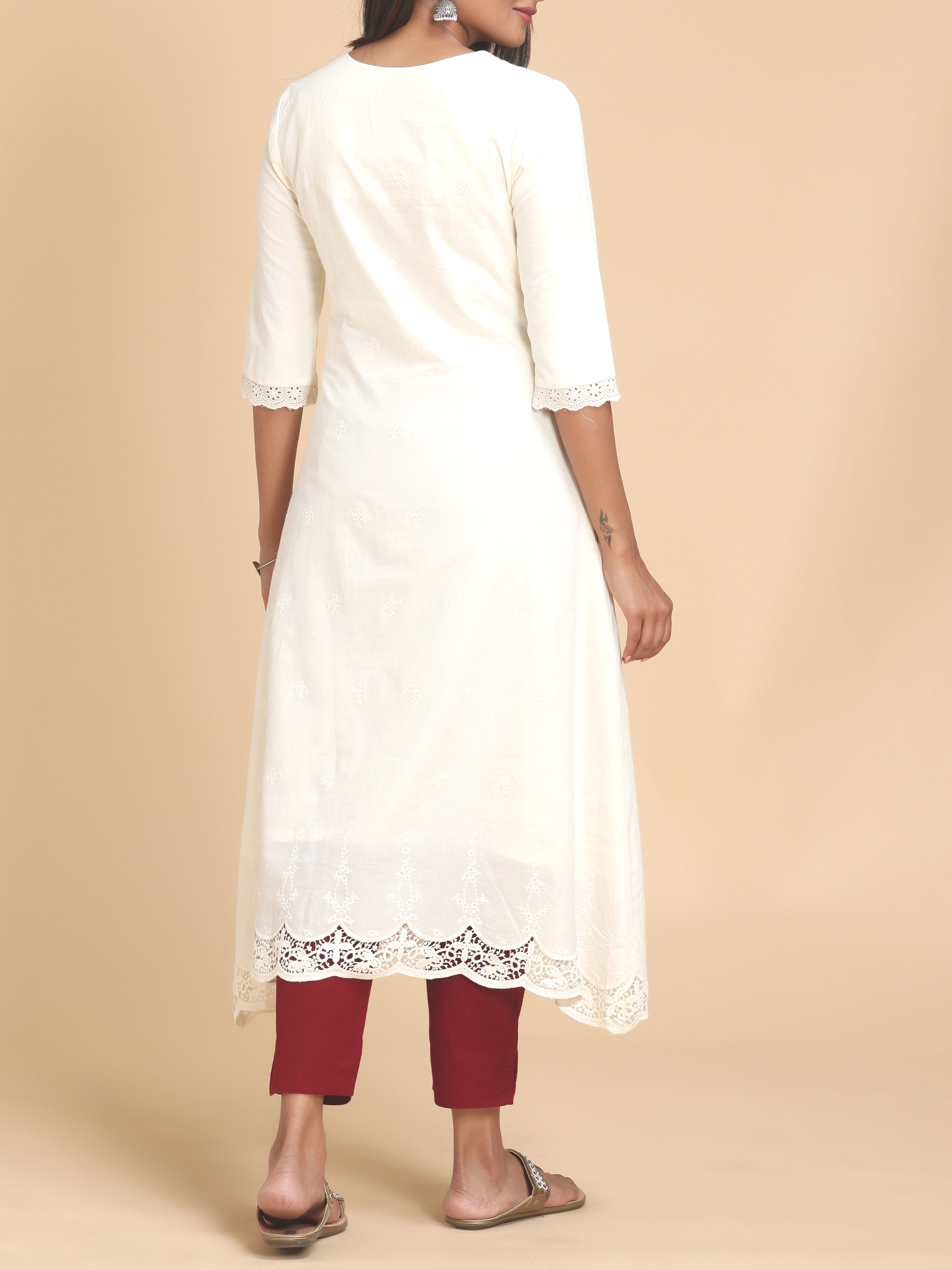 Off White Pure Cotton Kurti With Embroidery