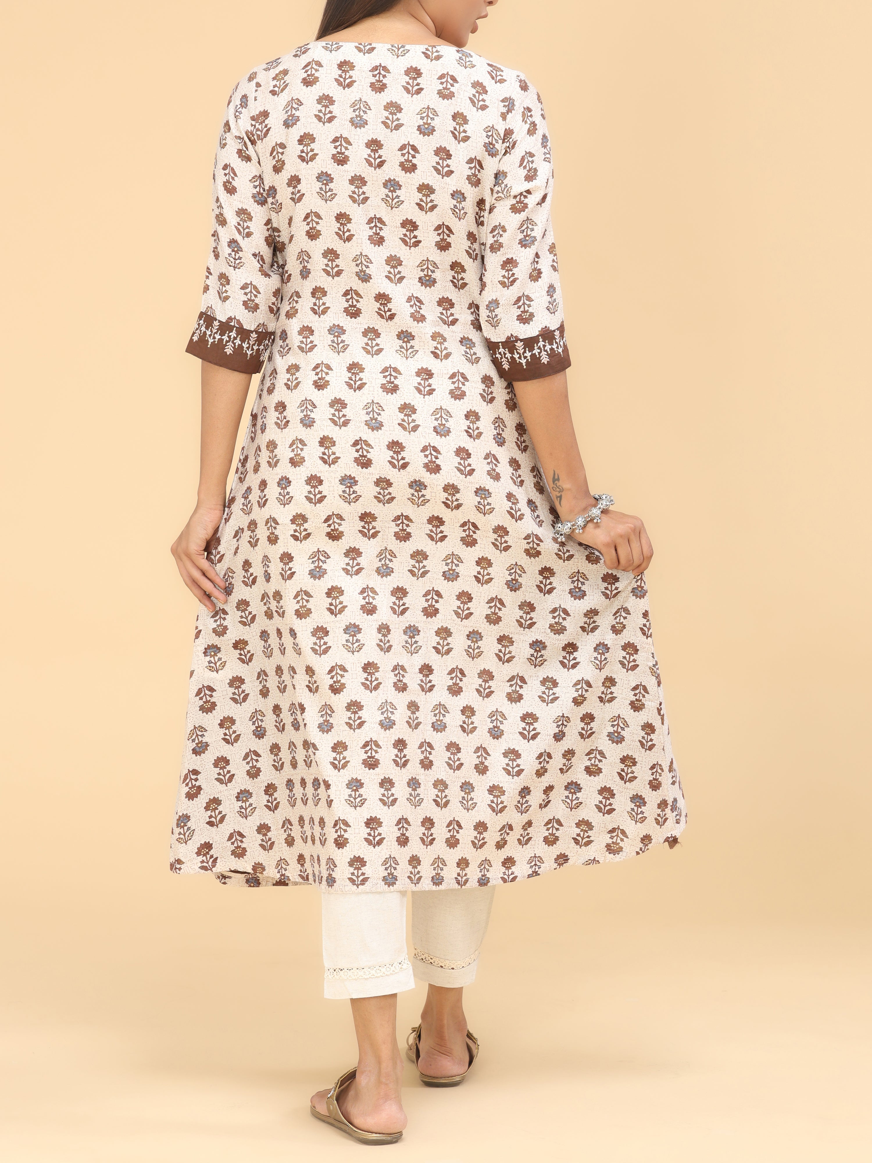 Brown Modal Chanderi Kurti With Print