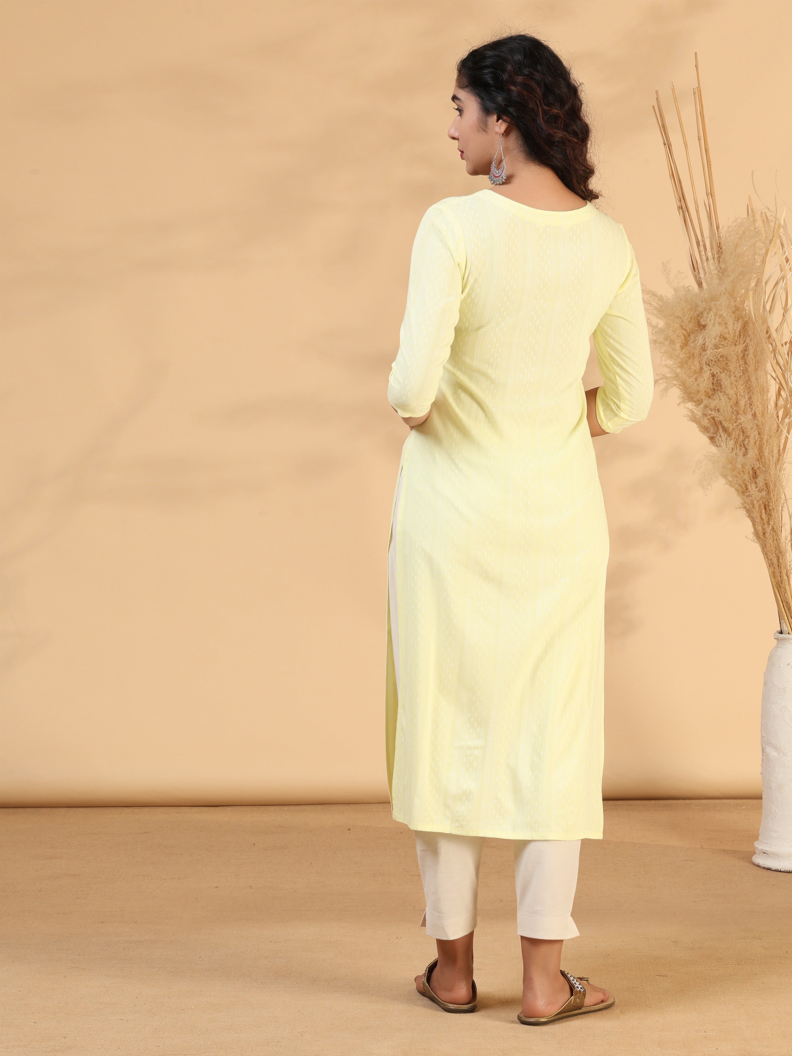 Lemon Yellow Rayon Kurti With Embroidery