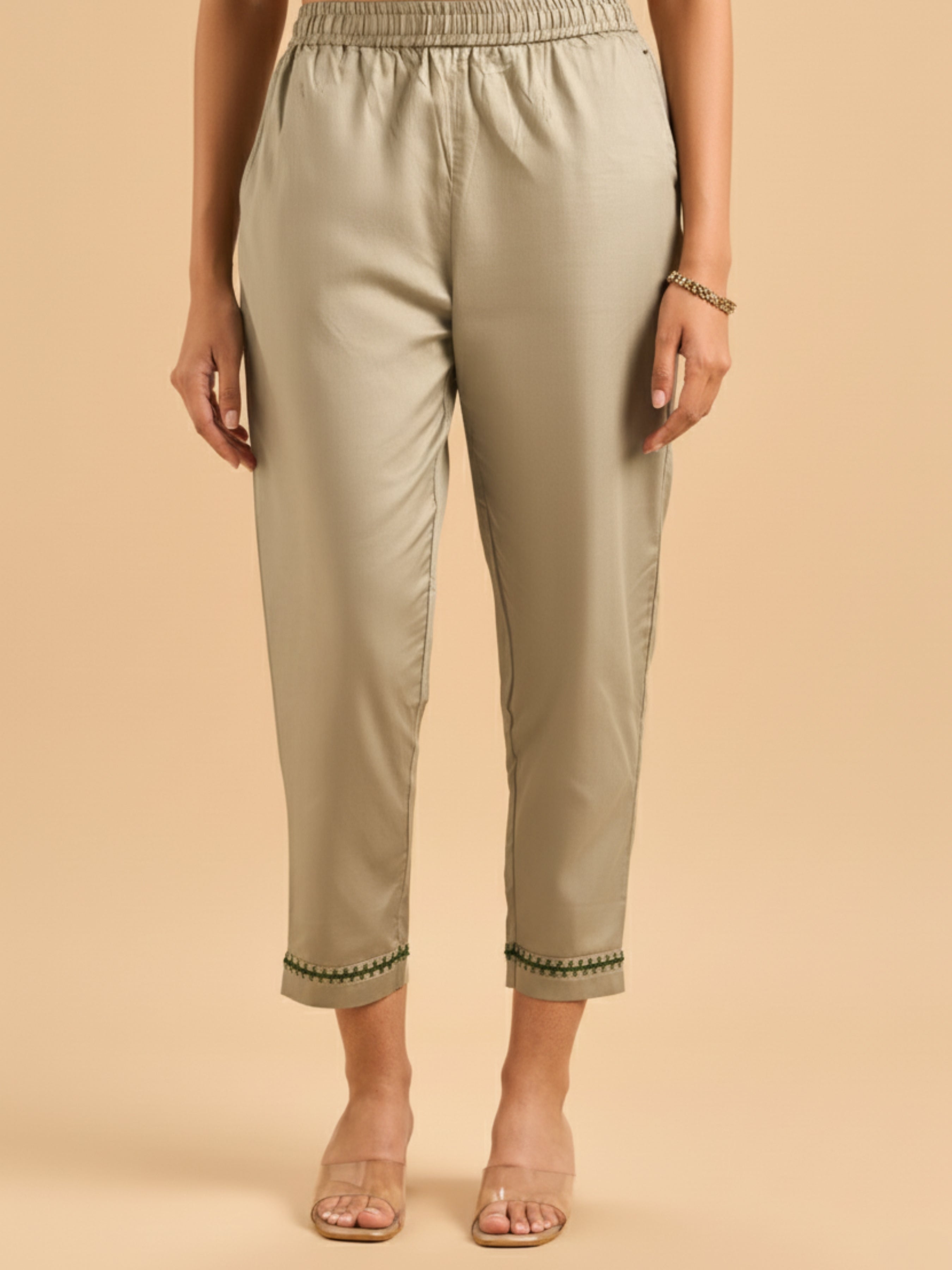 Bottle Green Viscose Slub Plain Kurti Set & Dupatta With Hand Work