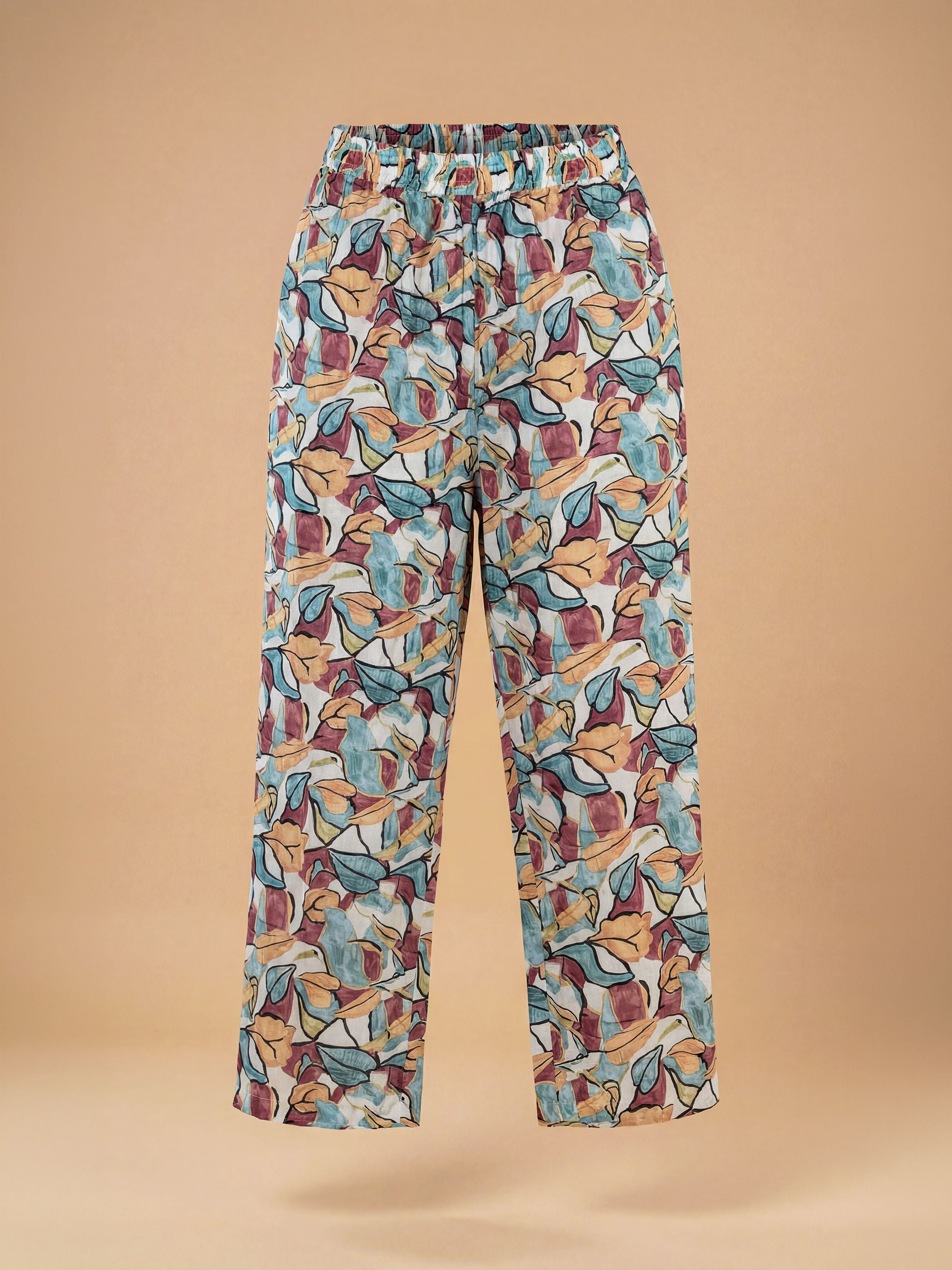 White Multi Colour Cotton Printed Kurti Set With Bottom