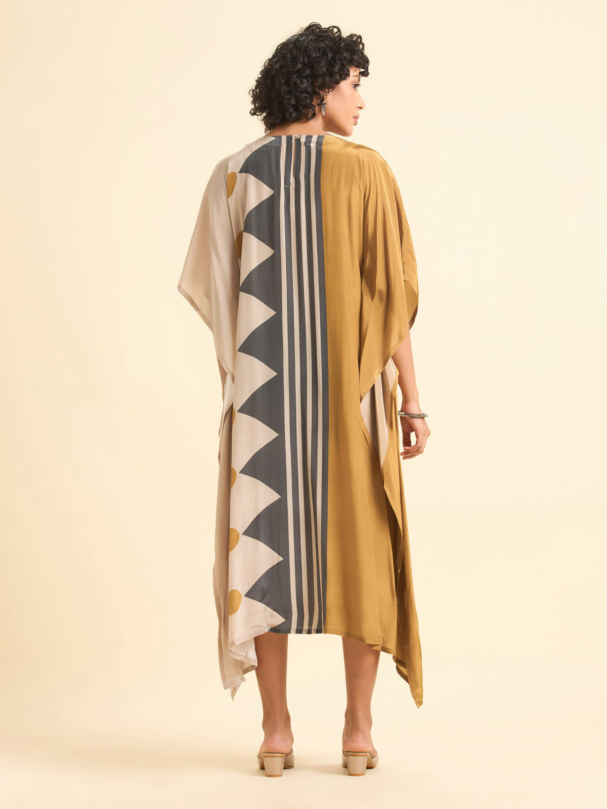 Beige Multi Colour Crepe Printed Kaftan