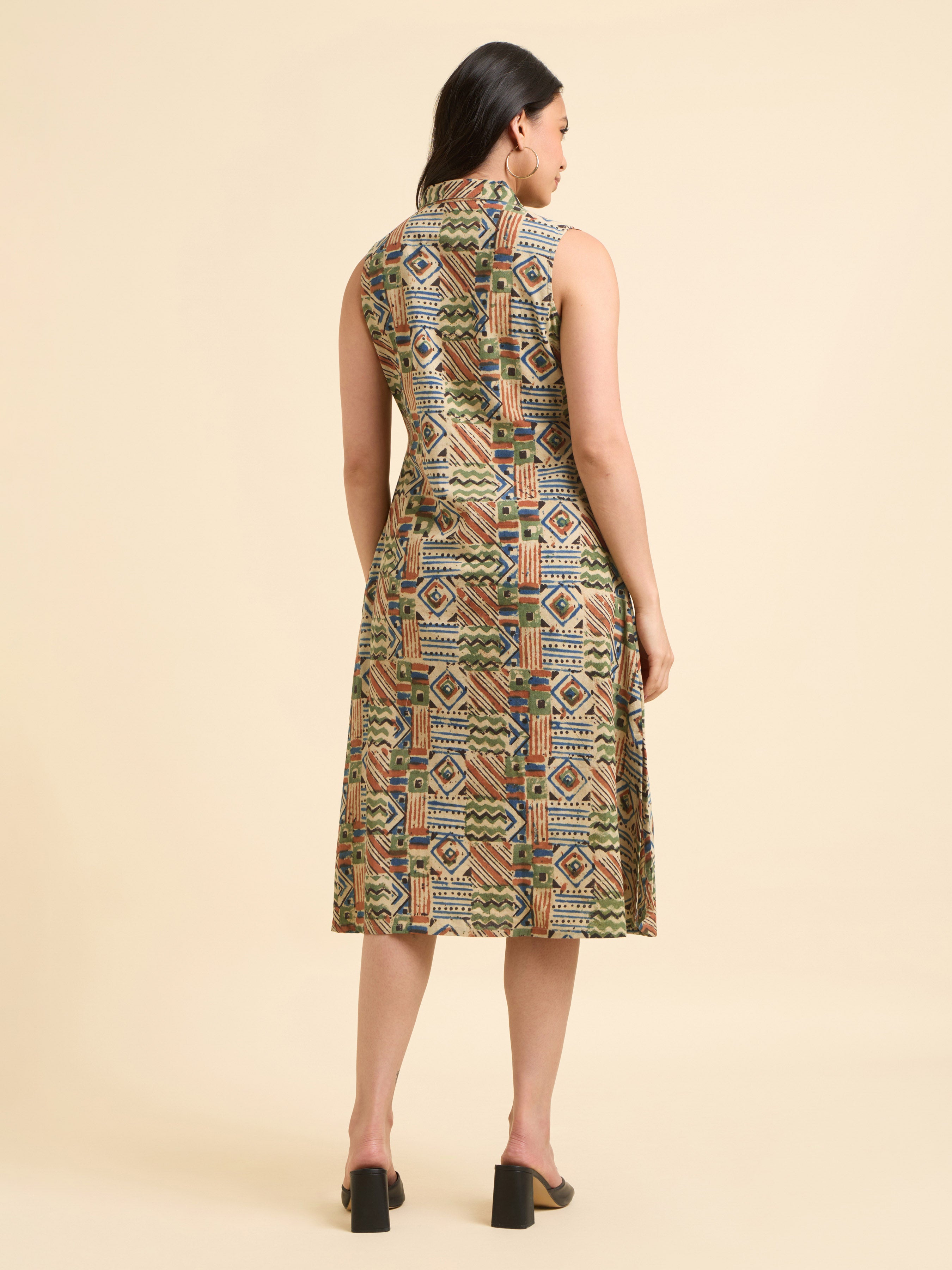 Beige Multicolour Cotton Printed Flared Kurti