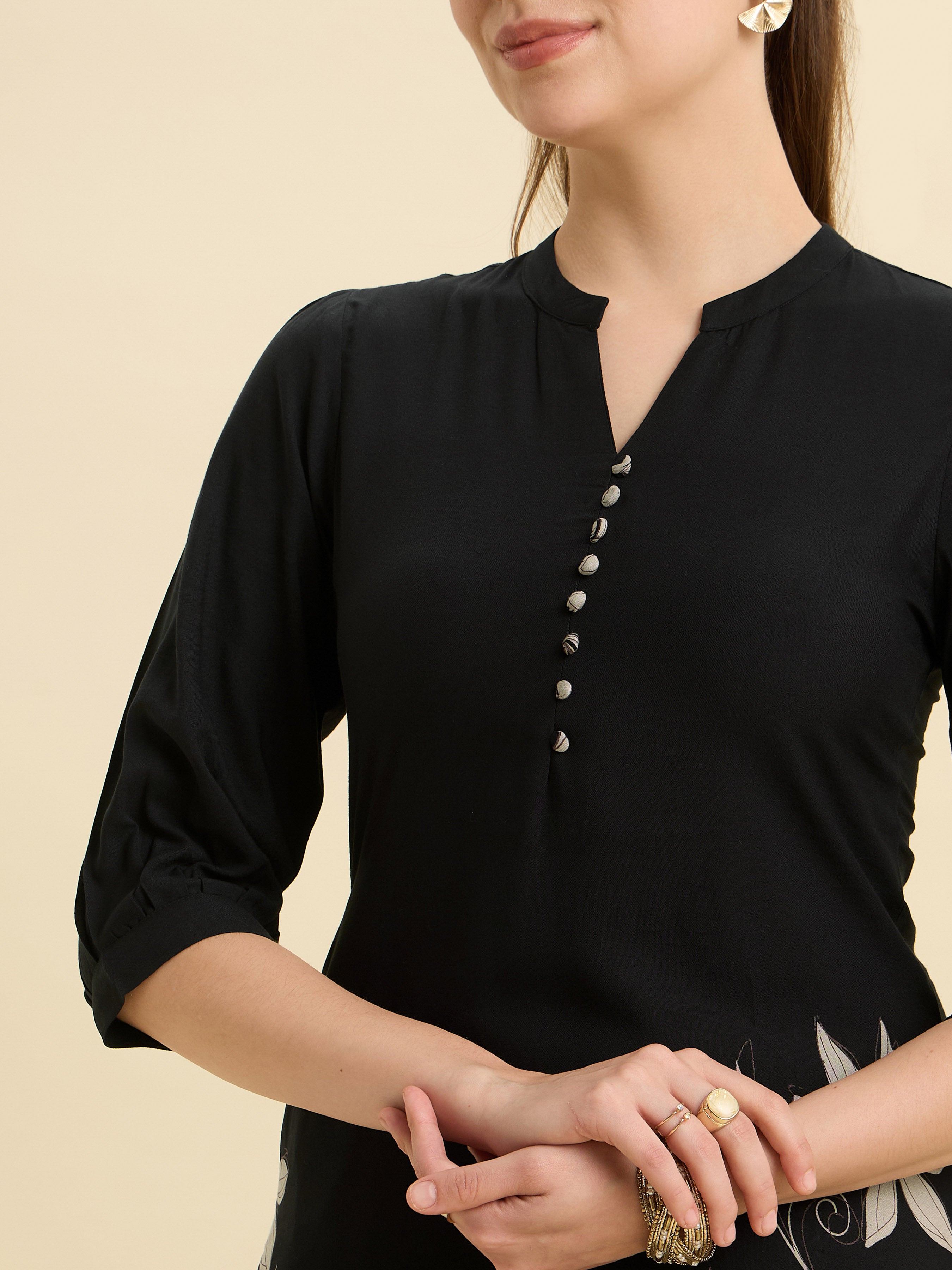 Black Flared Up And Down Printed Kurti