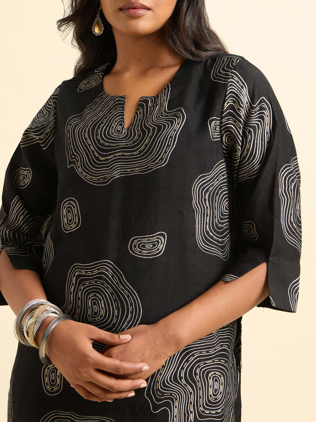 Black Ivory Multicolour Modal Chanderi Printed Flared Relaxed Fit Kurti