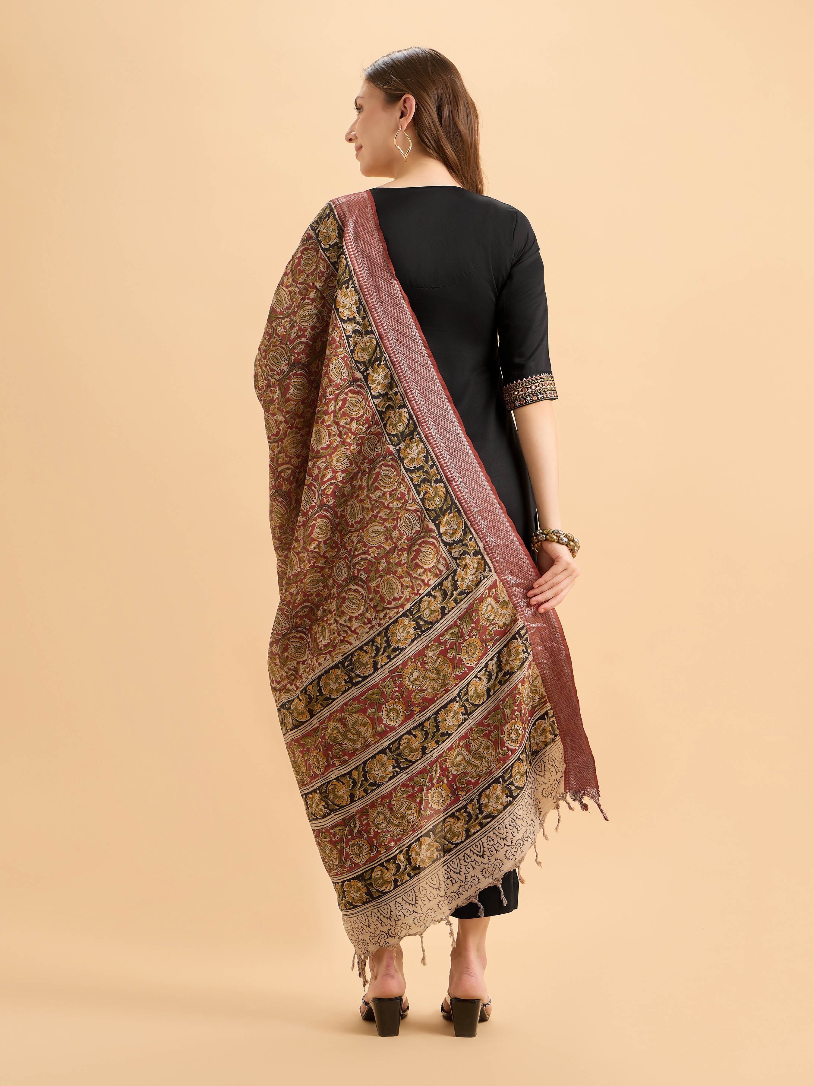 Black Viscose Kurti Set With Kalamkari Dupatta
