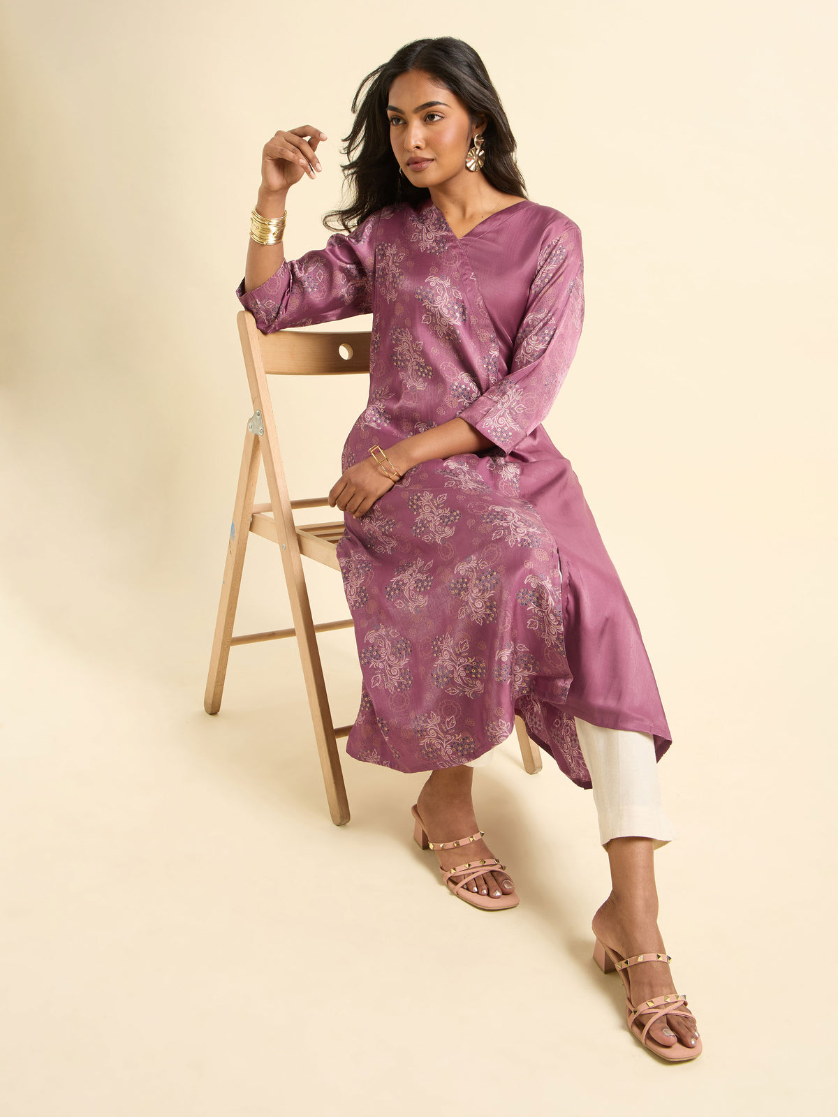 Dark Mauve Multicolour Poly Viscose Kurti