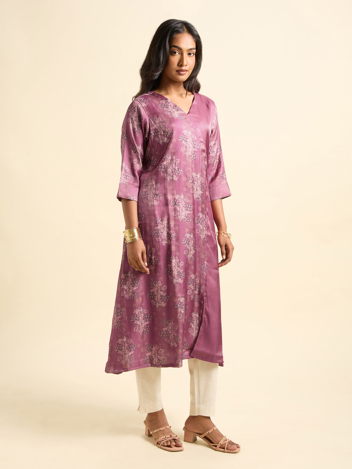Dark Mauve Multicolour Poly Viscose Kurti